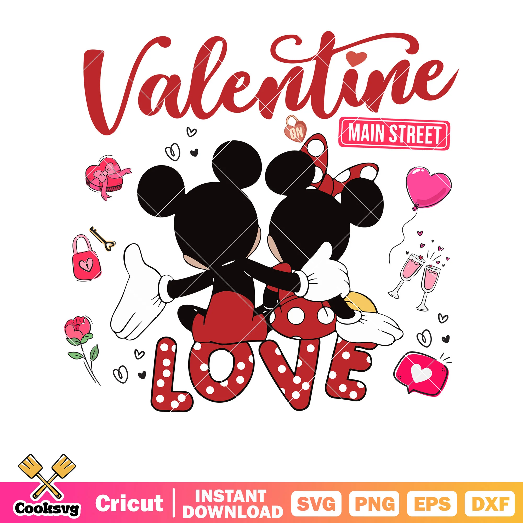 Valentine main street mickey love svg, mickey valentine svg