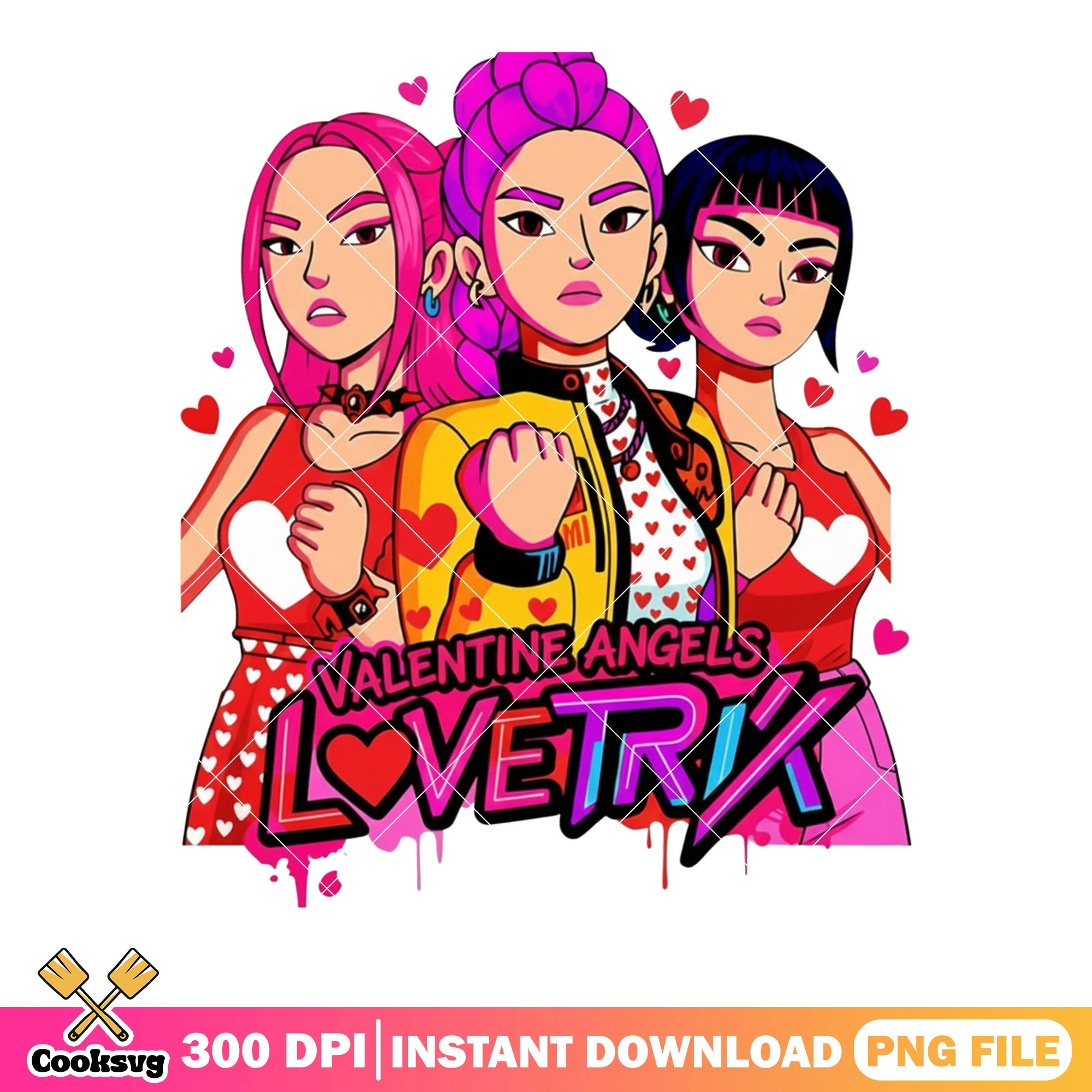 Valentines angels lovetrix png, kpop movies png, huntrix girls png