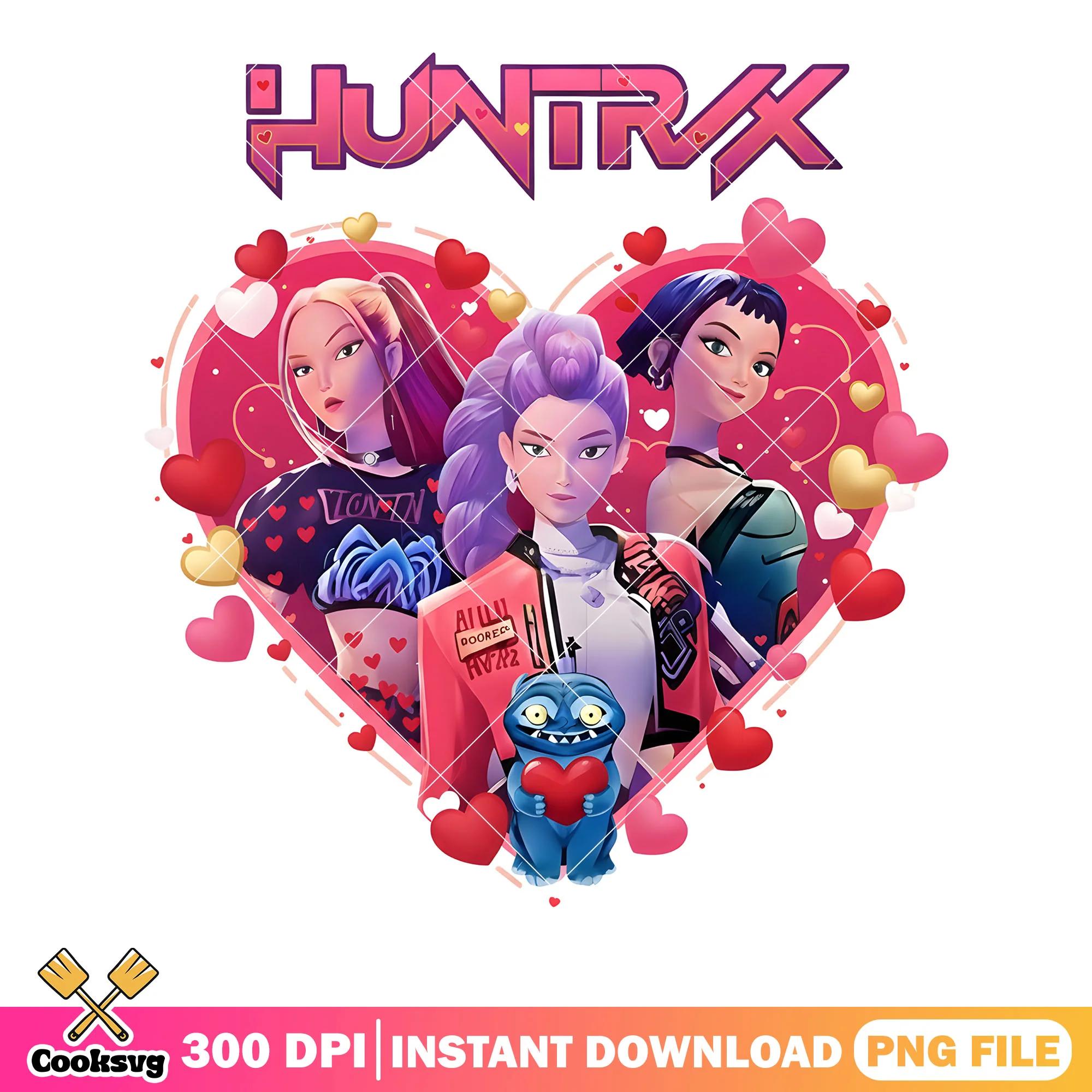 Valentines love huntrix team png, derpy tiger png, huntrix girls png