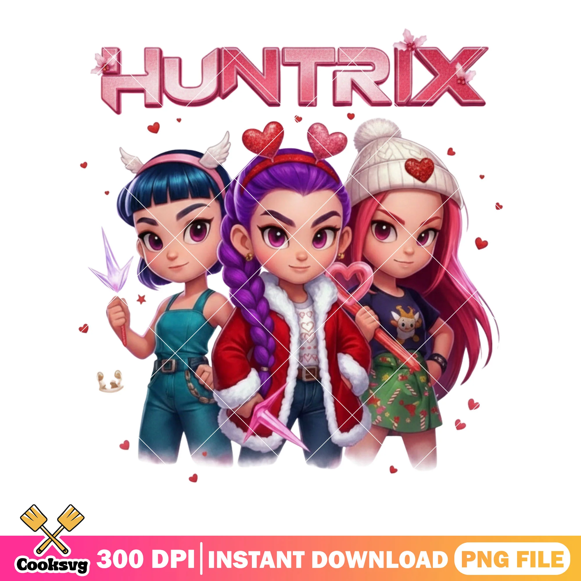 Valentines poster huntrix chibi png, valentines vibes png, huntrix png