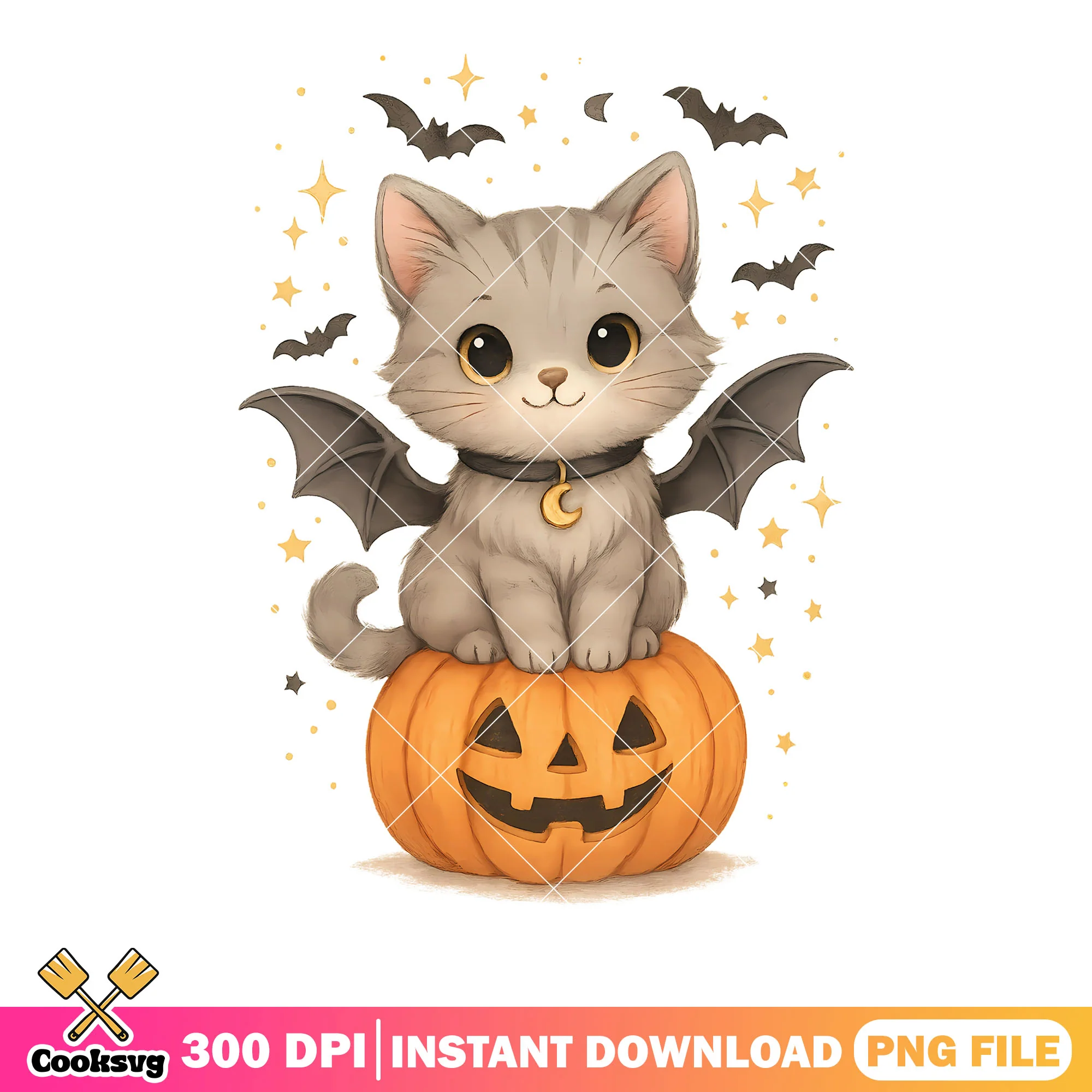 Vampire cat png, wicker pumpkkin png, scary halloween night png