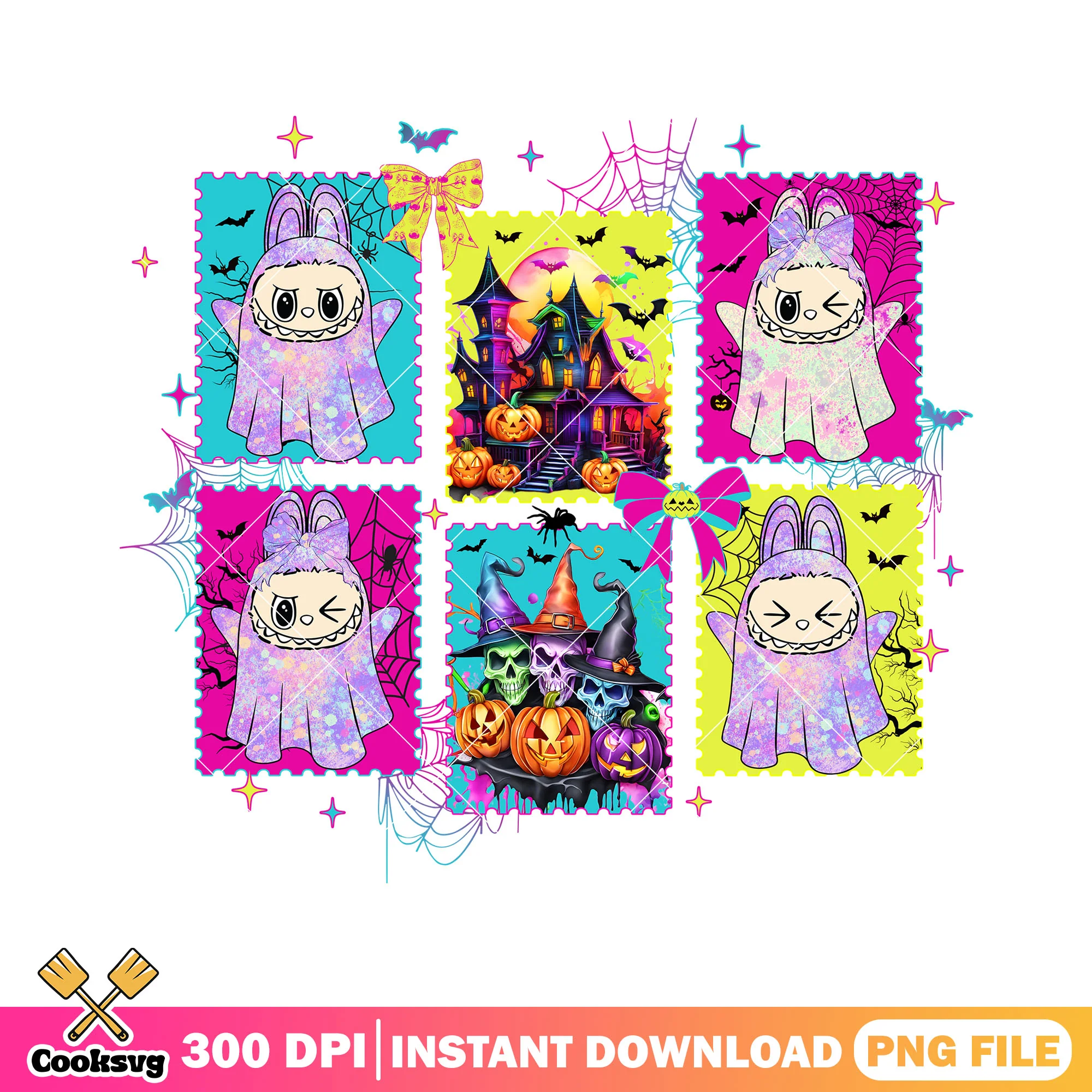 Vibrant labubu halloween png, halloween spirit png, labubu doll png