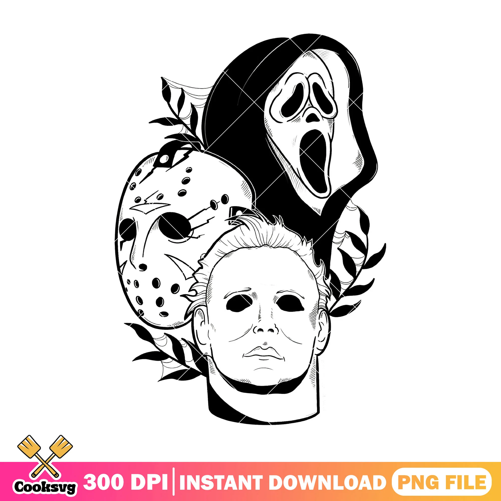 Vintage horror character head drawing design png, scream cast png