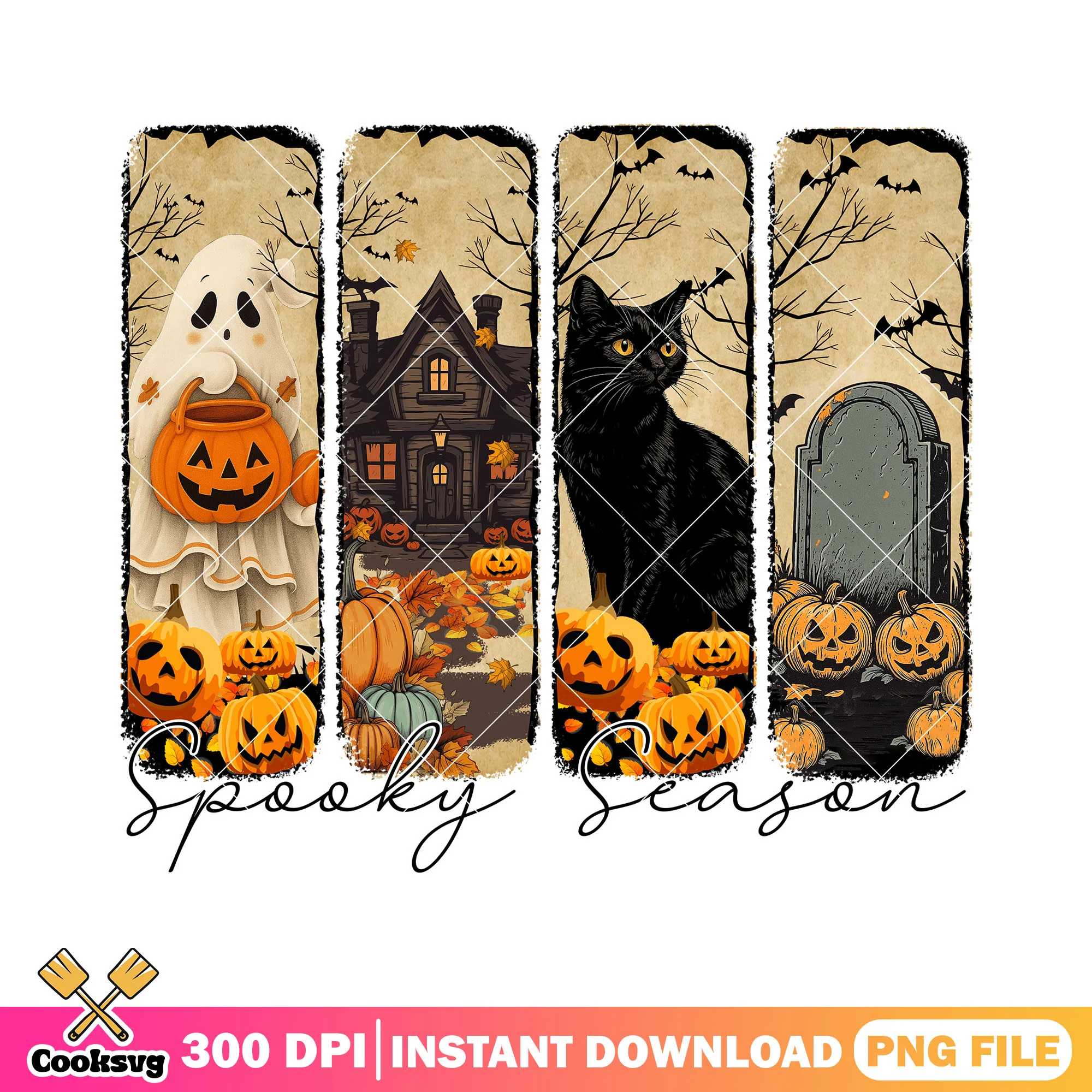 Vintage spooky season png, halloween decoration png, spooky season png