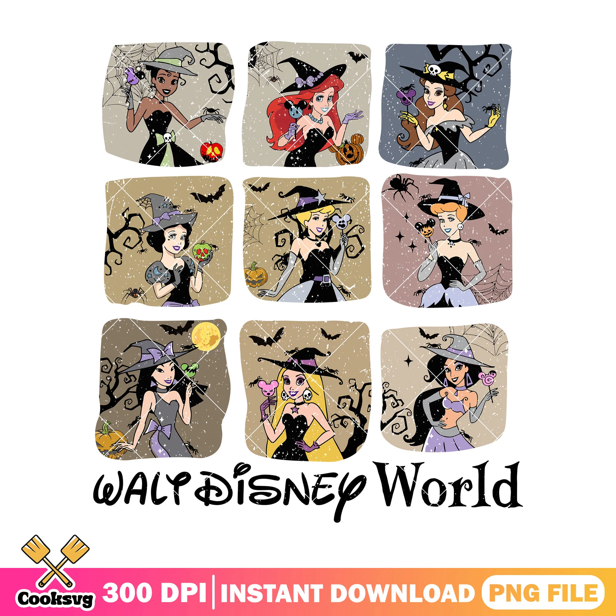 Walt disney world on halloween day png, disney princess png, halloween costumes png