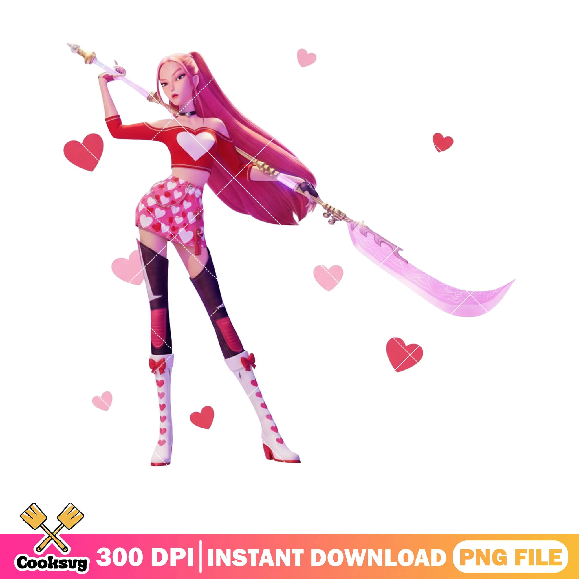 Warrior mira huntrix png, valentines huntrix png, happy valentines png