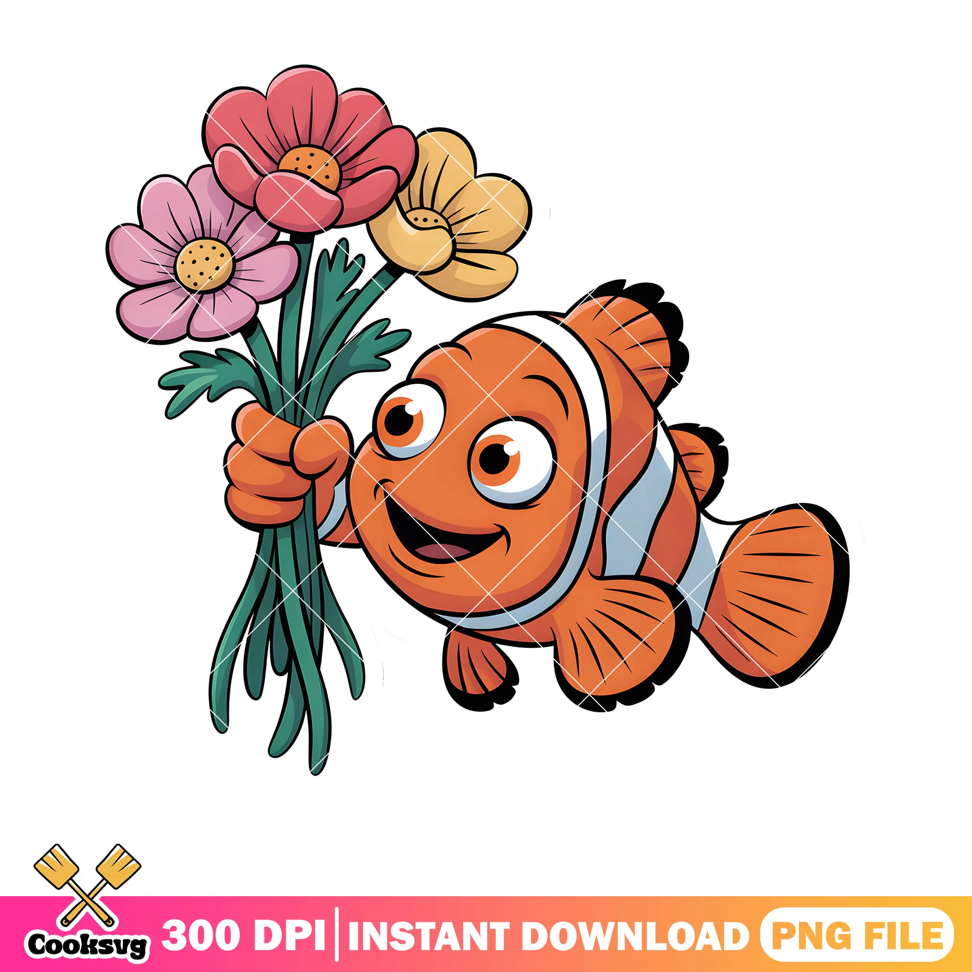 We love flower and nemo fish png, disney vibes png, clownfish nemo png