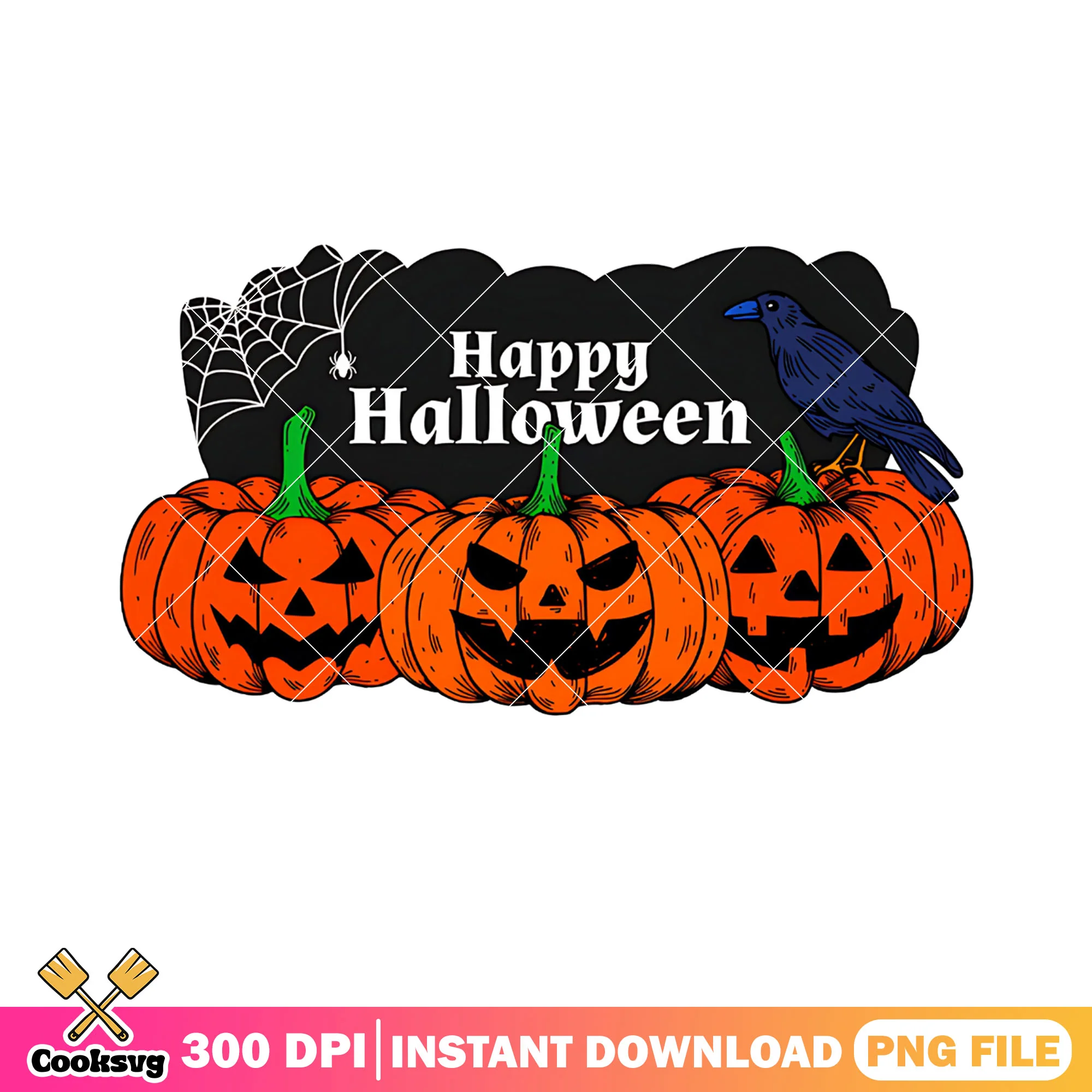 White spidee web png, happy halloween png, wicker pumpkin png