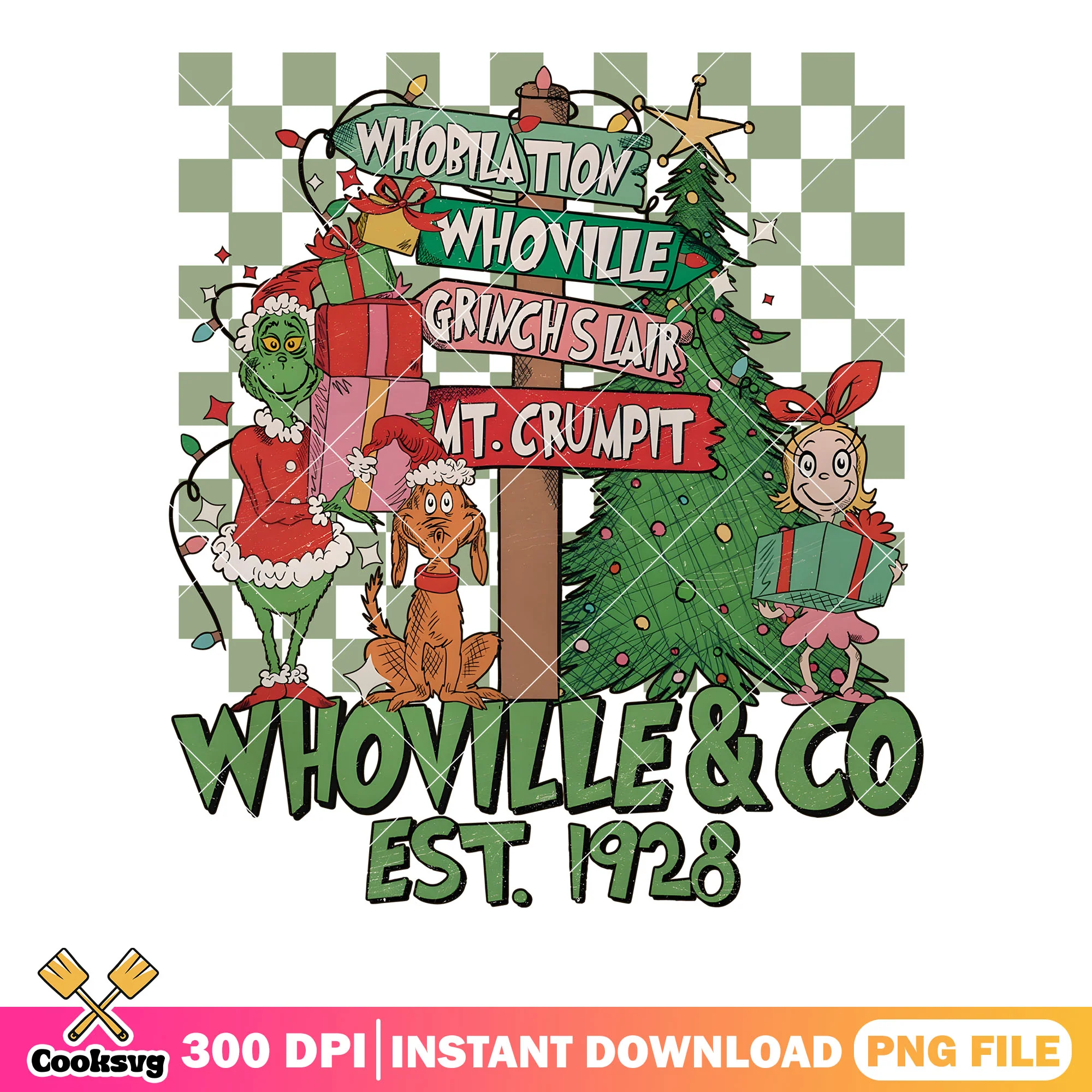 Whoville poster est 1928 png, the grinch png, christmas tree png