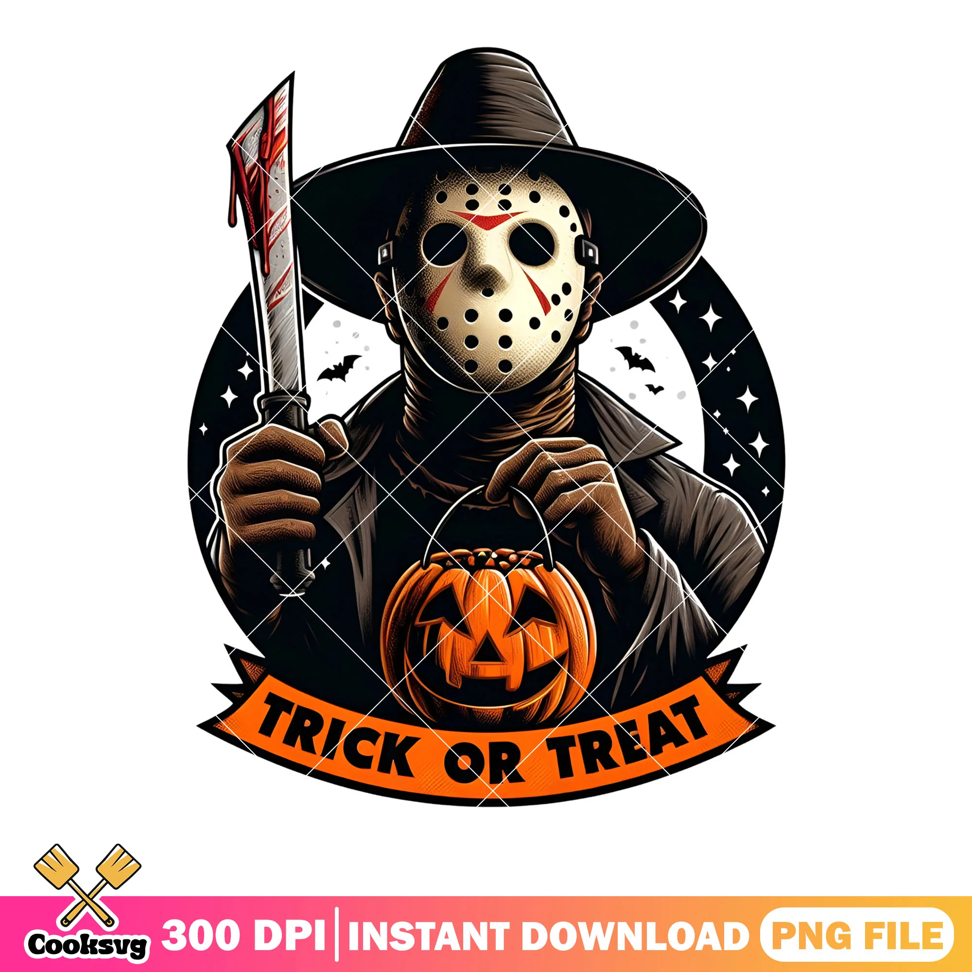 Wicker pumpkin Jason Voorhees png, trick or treat png, scary halloween png