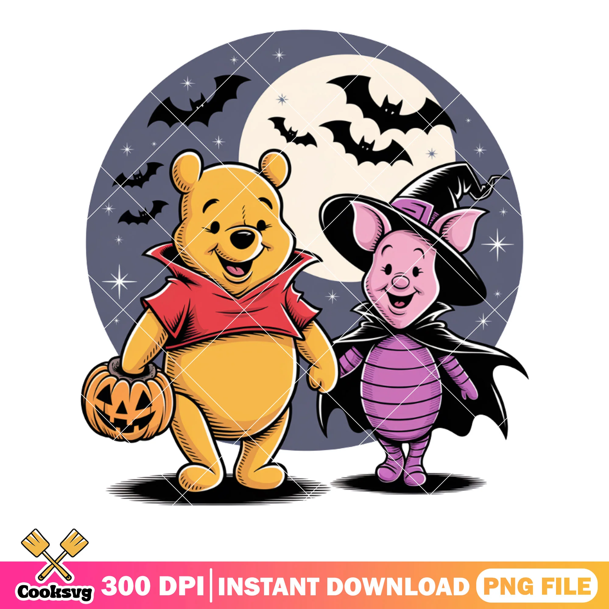 Winnie the pooh and piglet png, disney halloween png,scary halloween night png