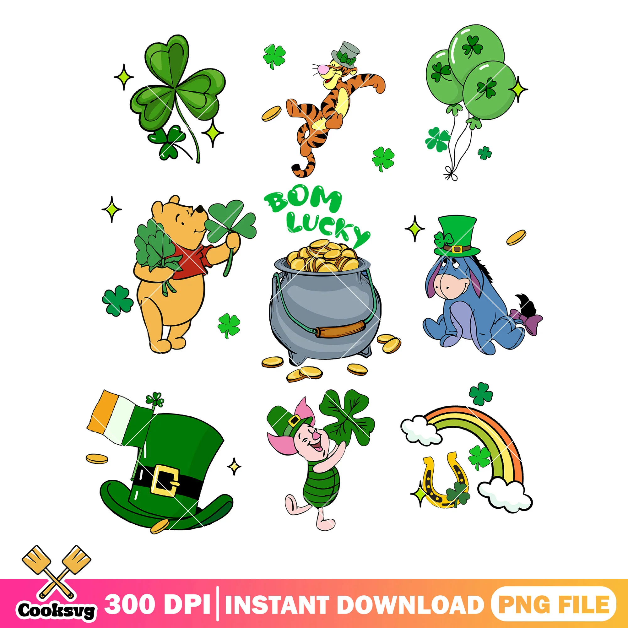 Winnie the pooh bom lucky png, pooh st patricks png, saint patrick day png