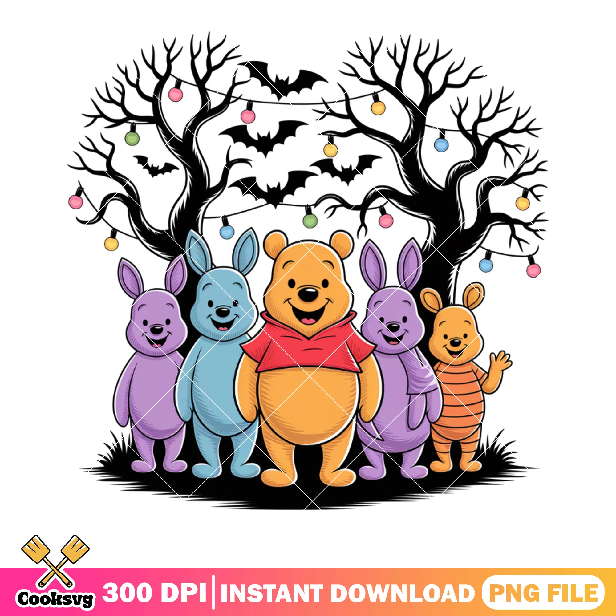 Winnie the pooh bunny png, disney halloween png, scary halloween night png