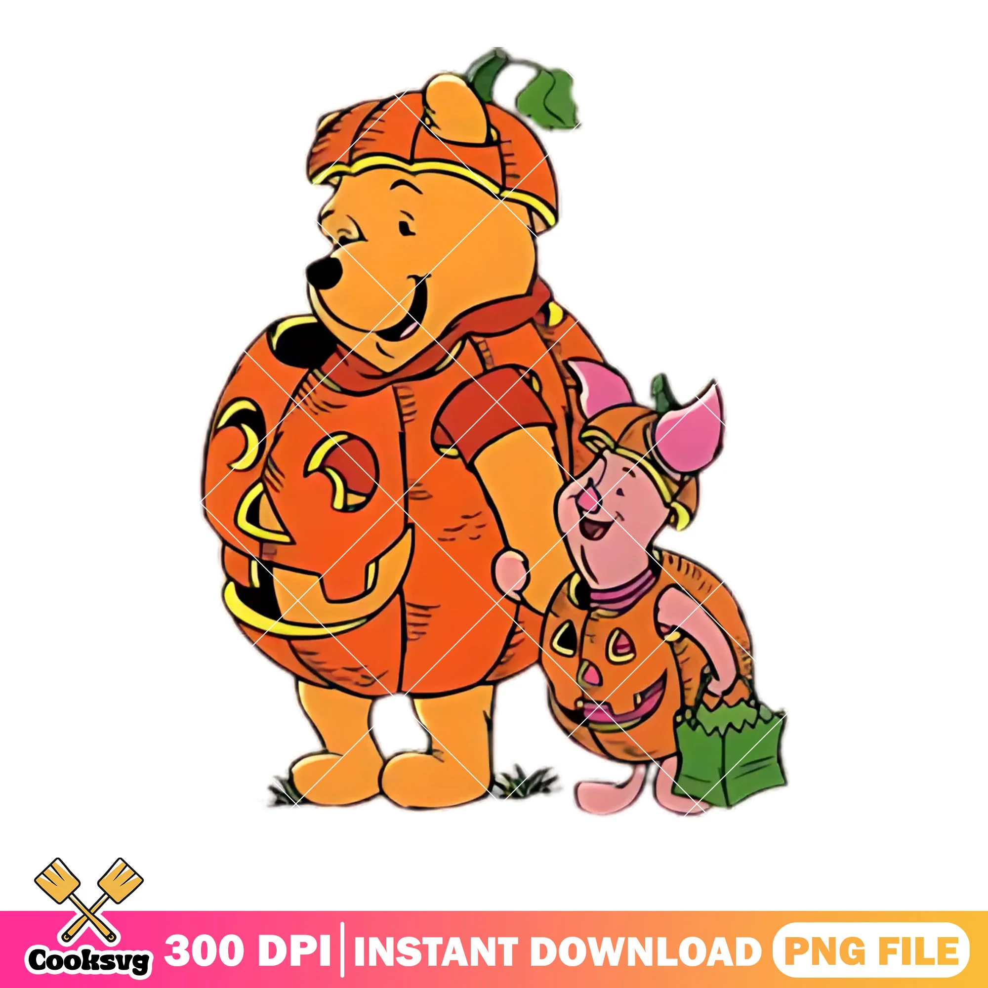 Winnie the pooh characters png, wicker pumpkin png, halloween disney png