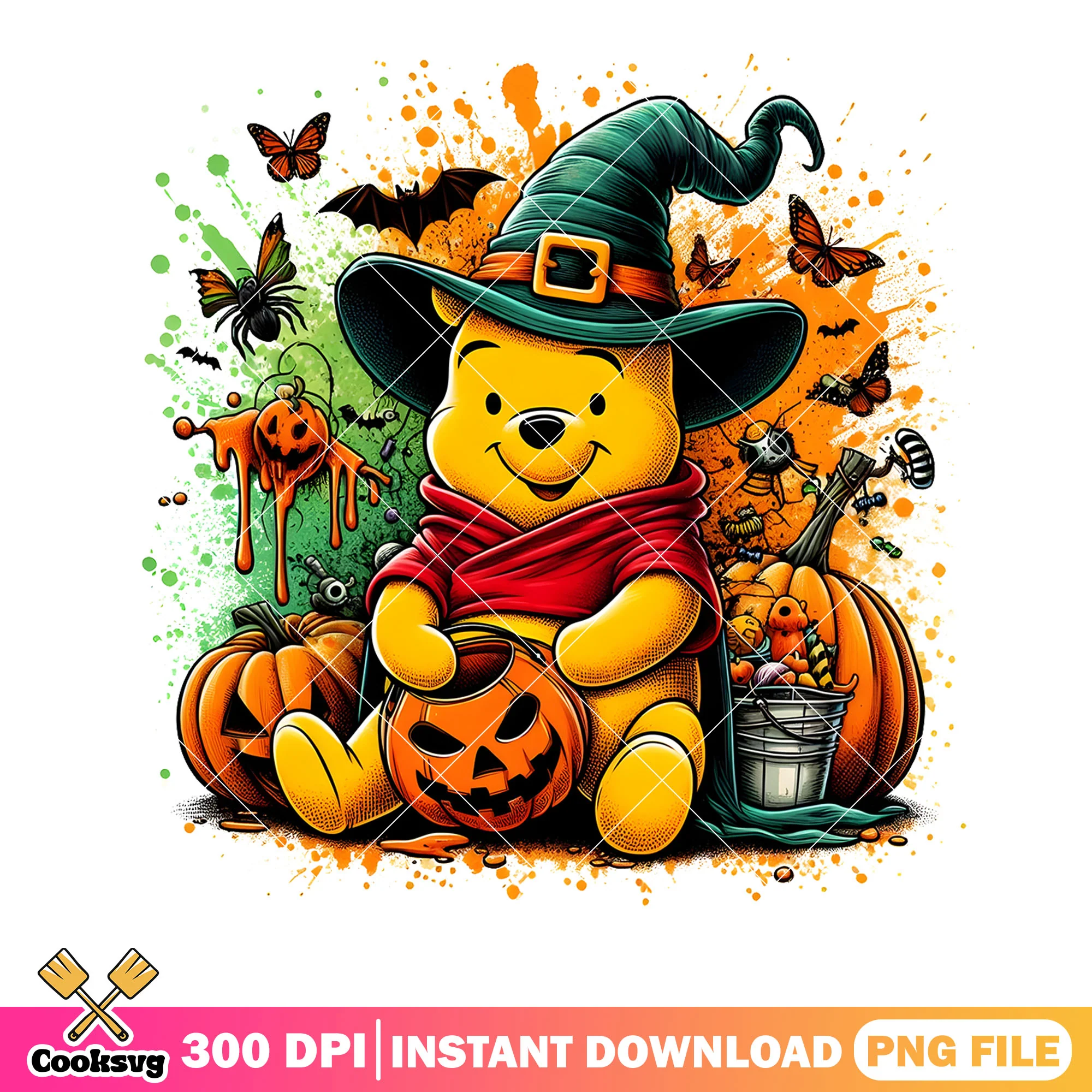 Winnie the Pooh Halloween Fun png, cute halloween drawings png