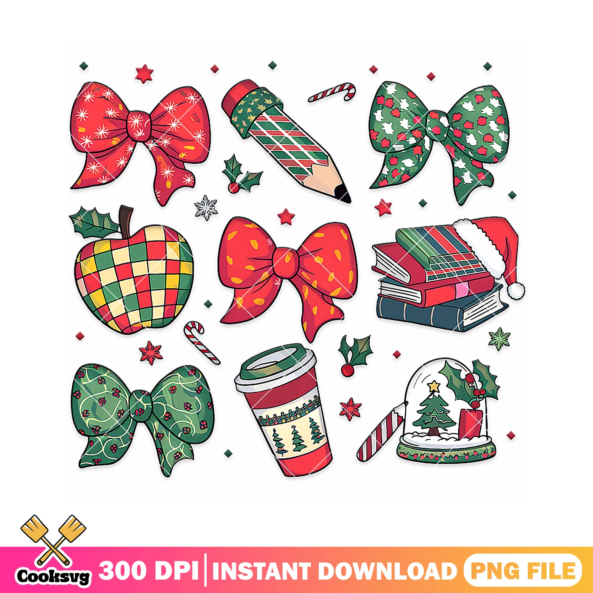Winter study supplies png, going back to school png, colors bow png