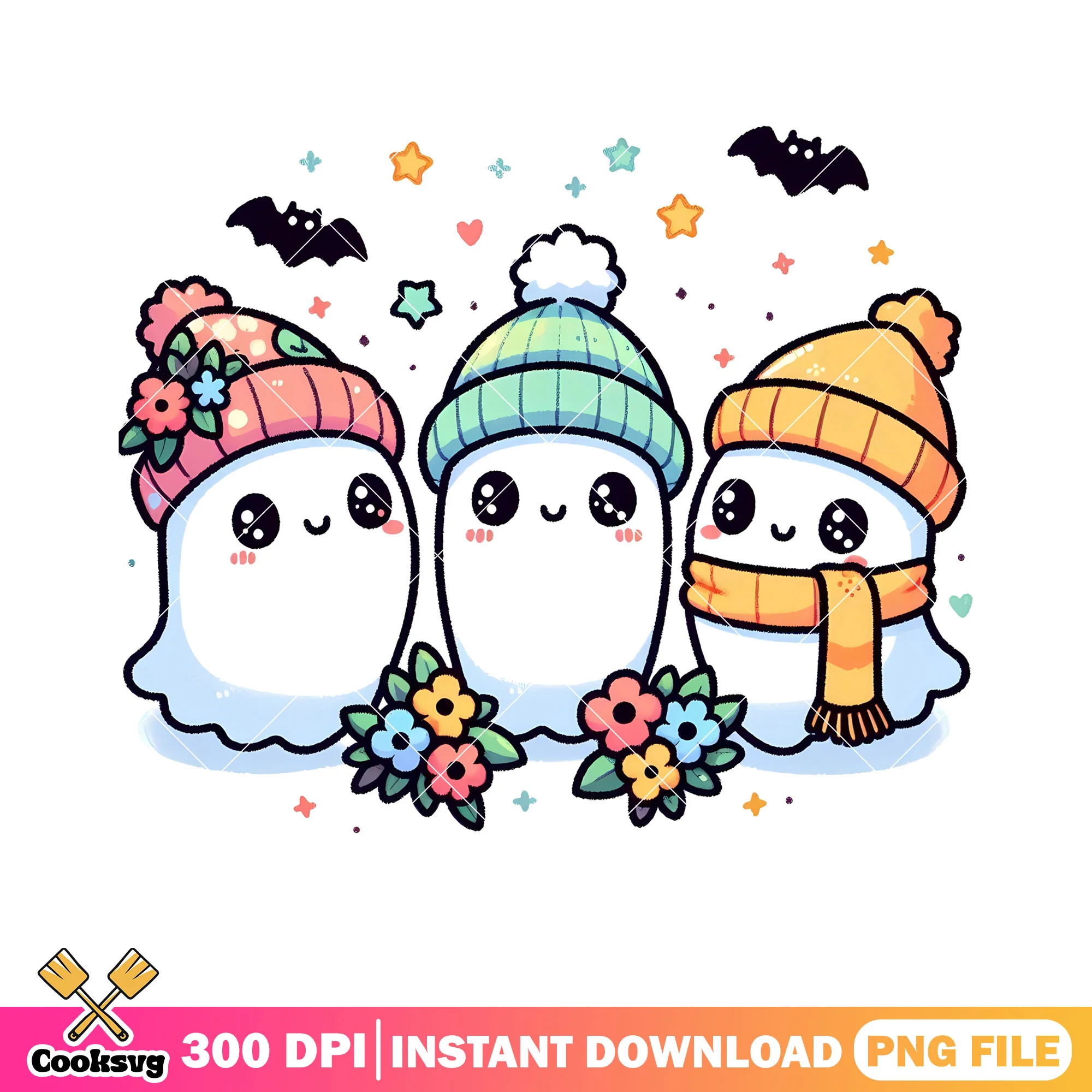 Winter vibes starry night png, ghost costume png, halloween scary png