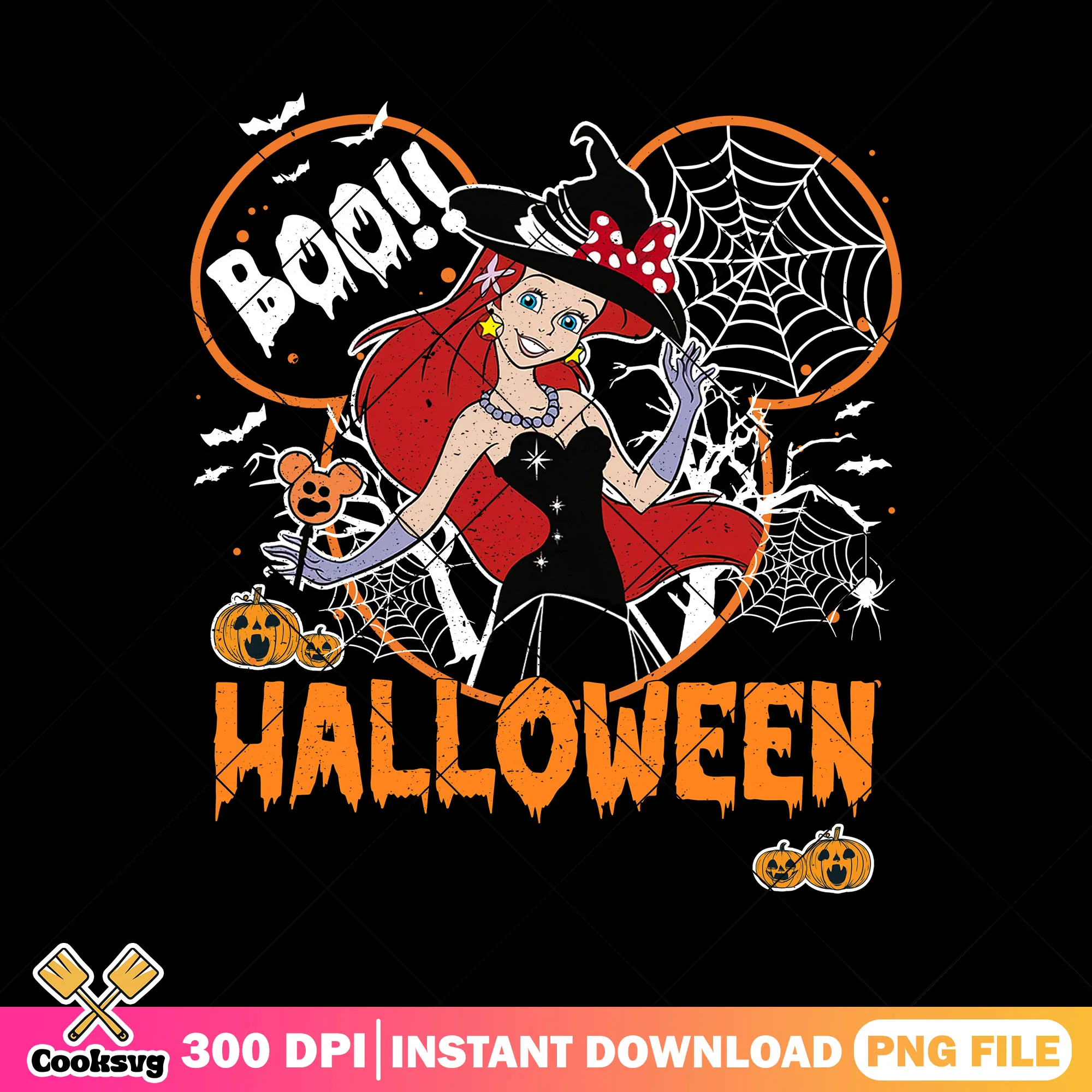 Witch ariel in halloween png, halloween cartoon png, ariel cute png
