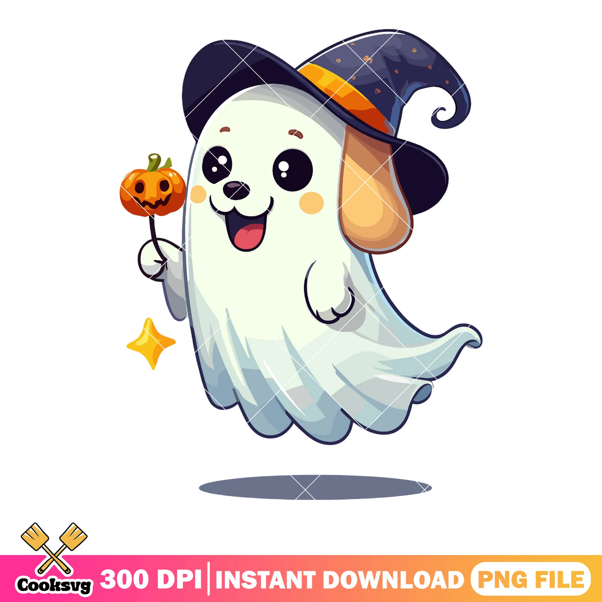 Witch hat blanket cute dog png, ghost costume png, scary night png