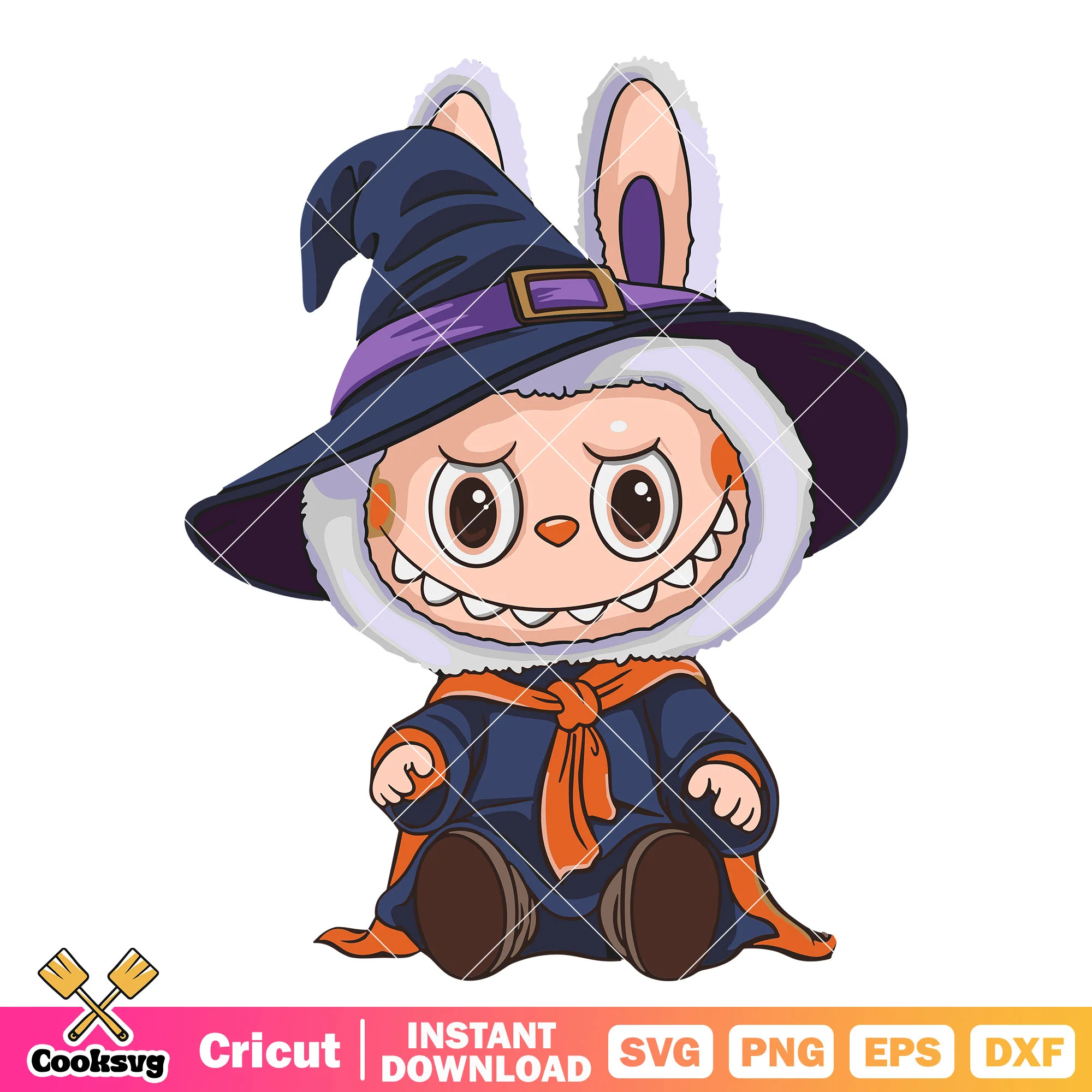Witch labubu white svg, labubu costume svg, white labubu svg