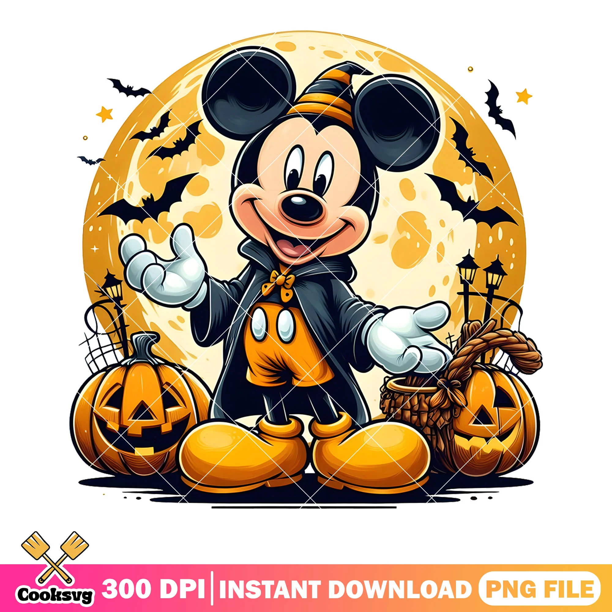 Witch mickey mouse png, disney halloween png, wicker pumpkin png