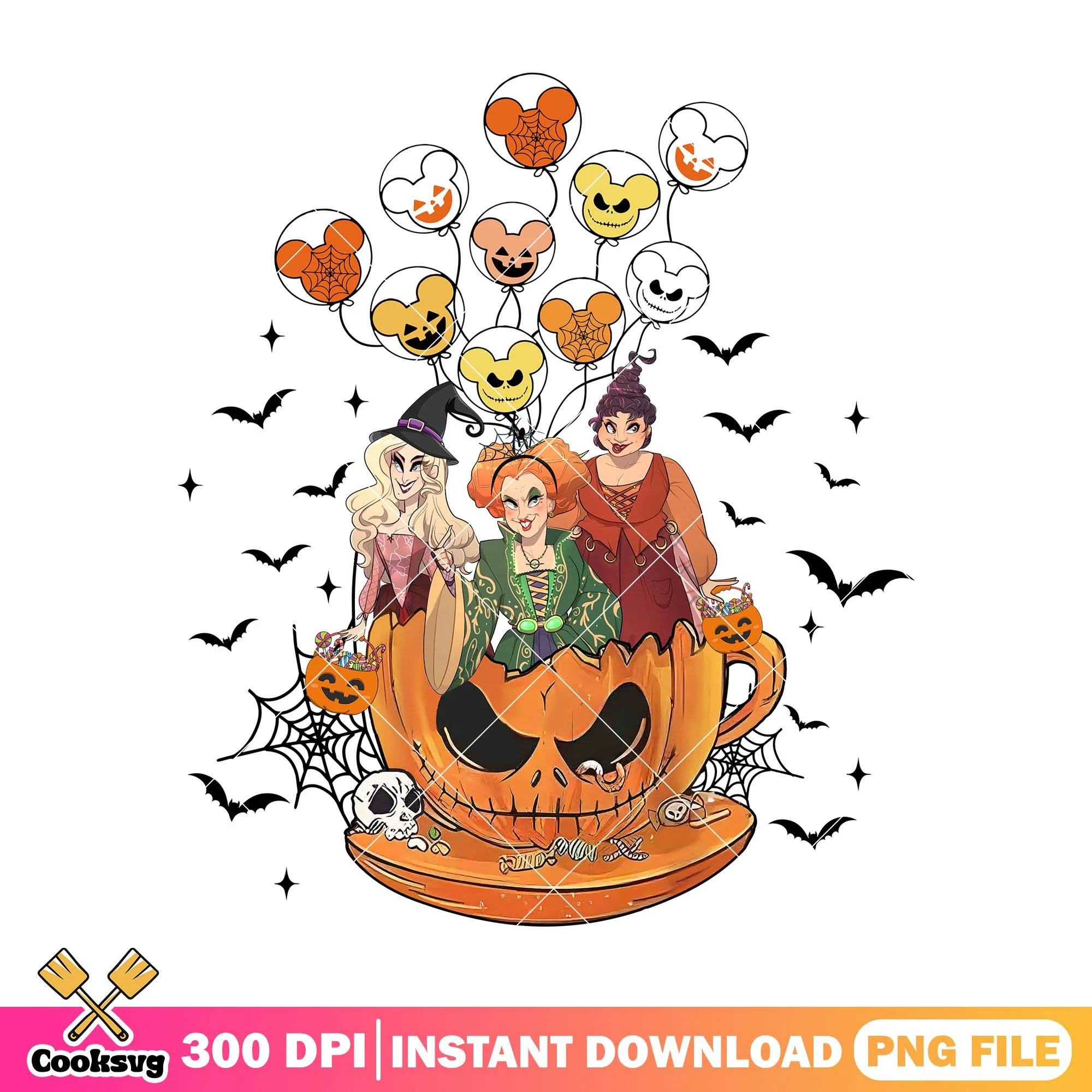 Witch on pumpkin tea png, halloween pumpkin png, hocus pocus witches png