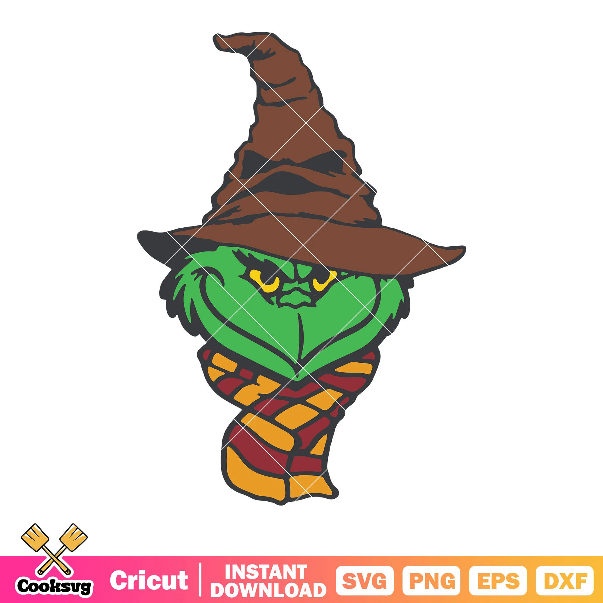 Witch the grinch svg, witches hat svg, creepy smile svg