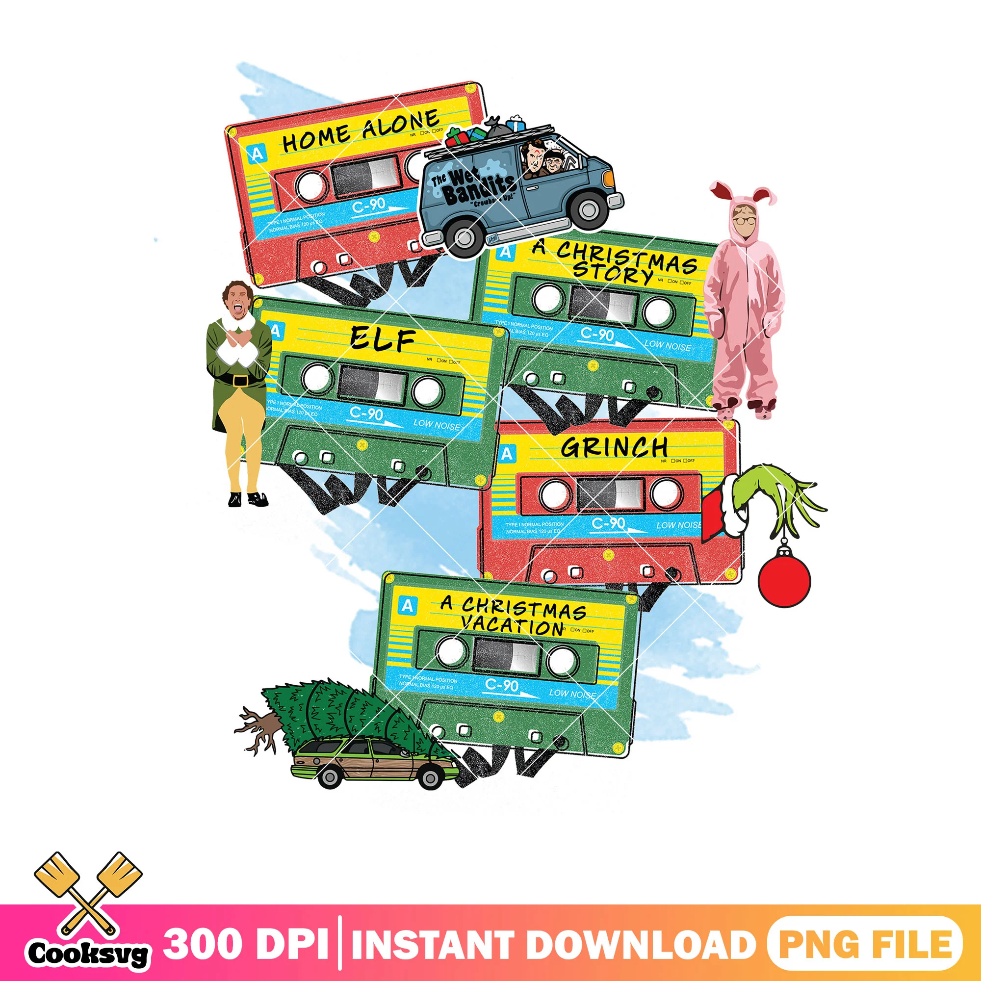 Xmas cassette movie night png, a christmas story png, home alone png