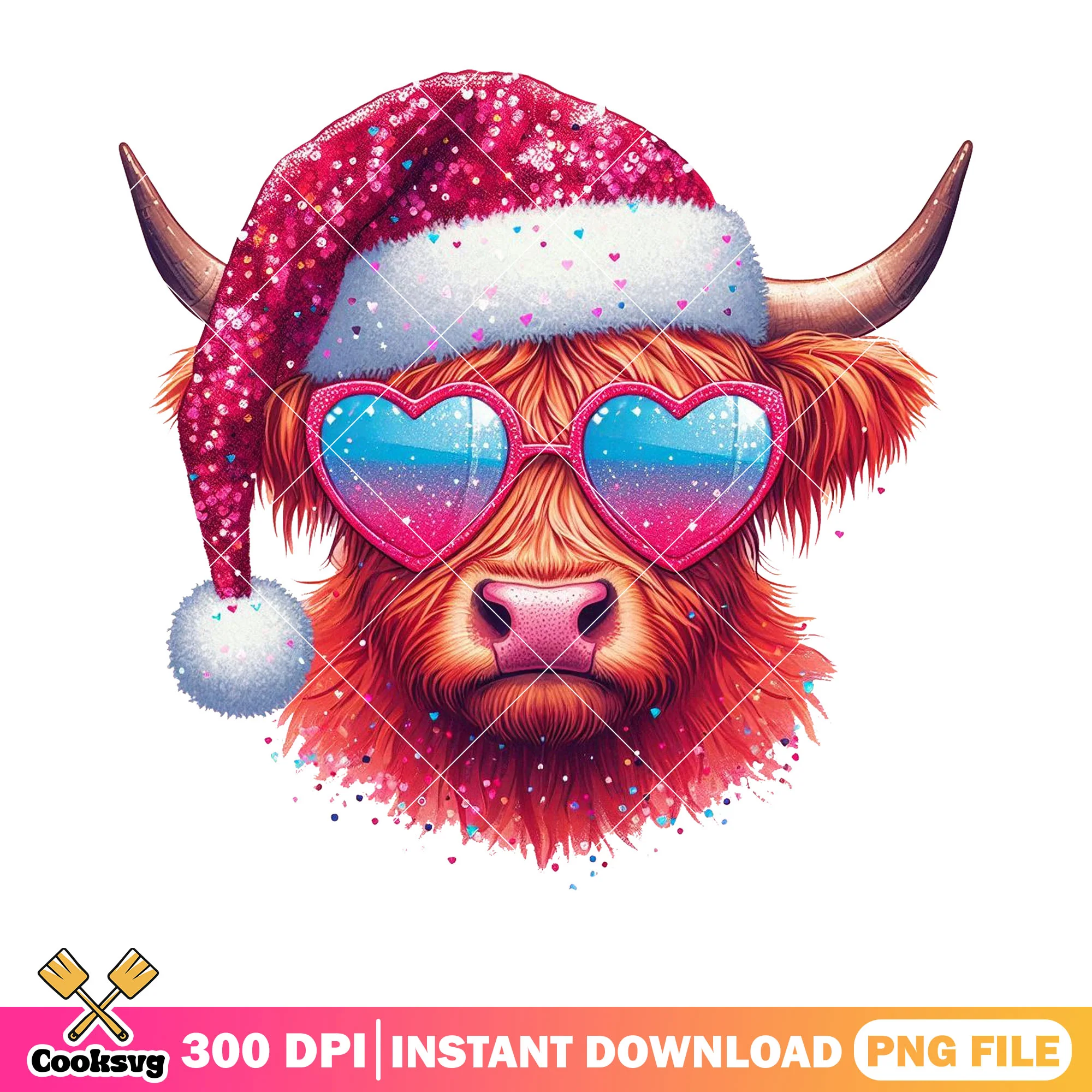 Xmas Highland cattle png, merry christmas png, santa hat png