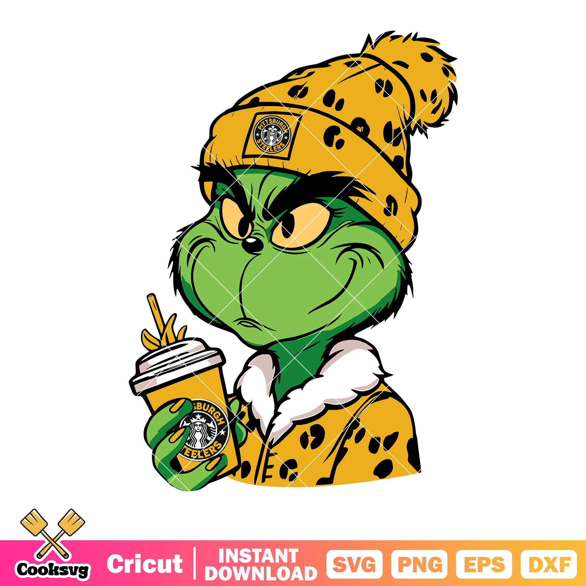 Yellow beanie grinch svg, creepy smile svg, Pittsburgh Steelers svg