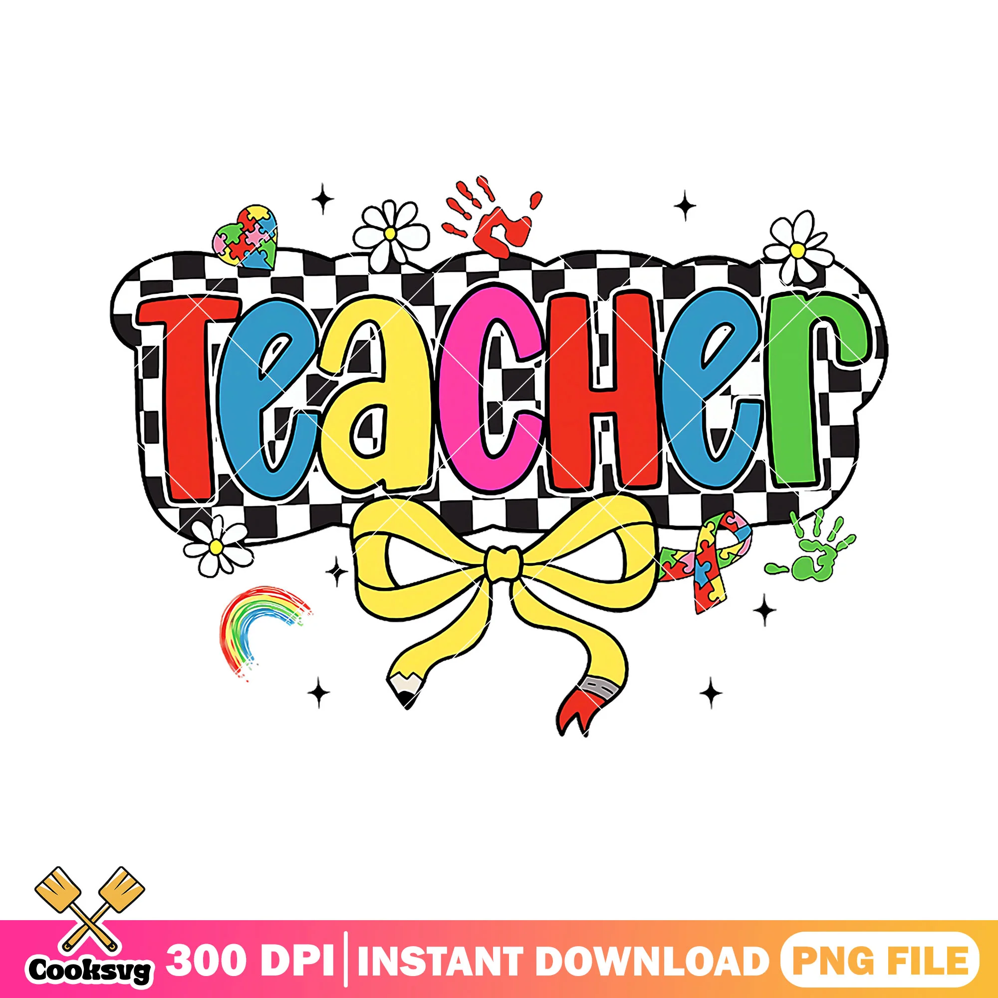 Yellow bow teacher png, font cute png, back to school art png