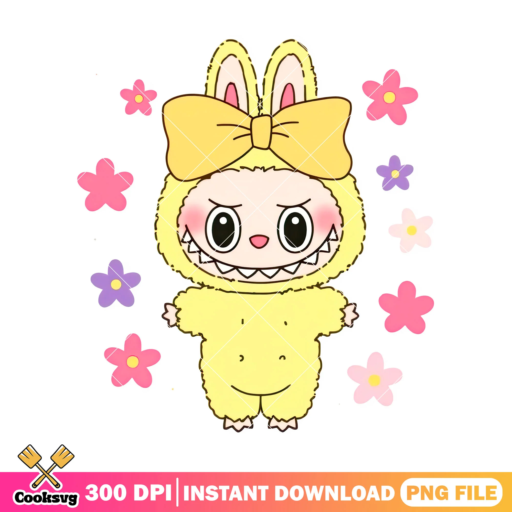 Yellow labubu illustration png, labubu standing png, love labubu png