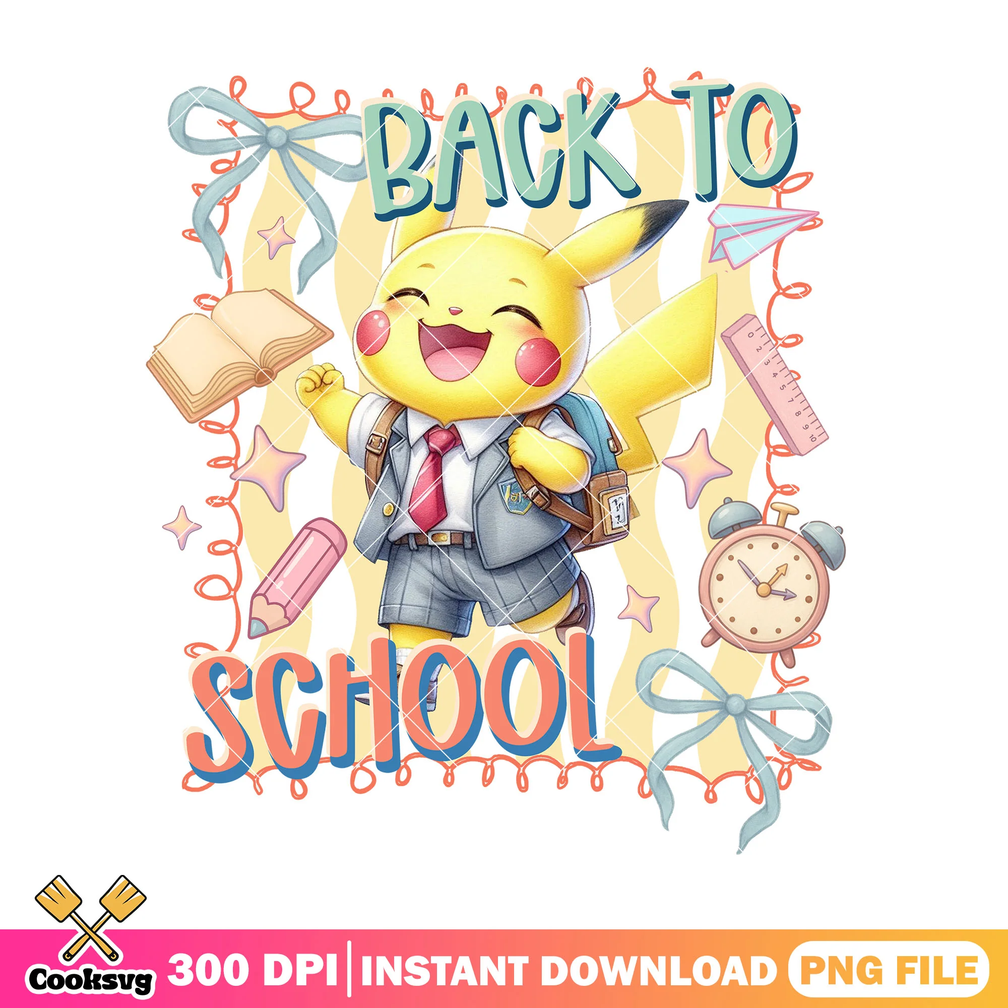 Yellow pikachu design file png, pokemon png, going back to school png