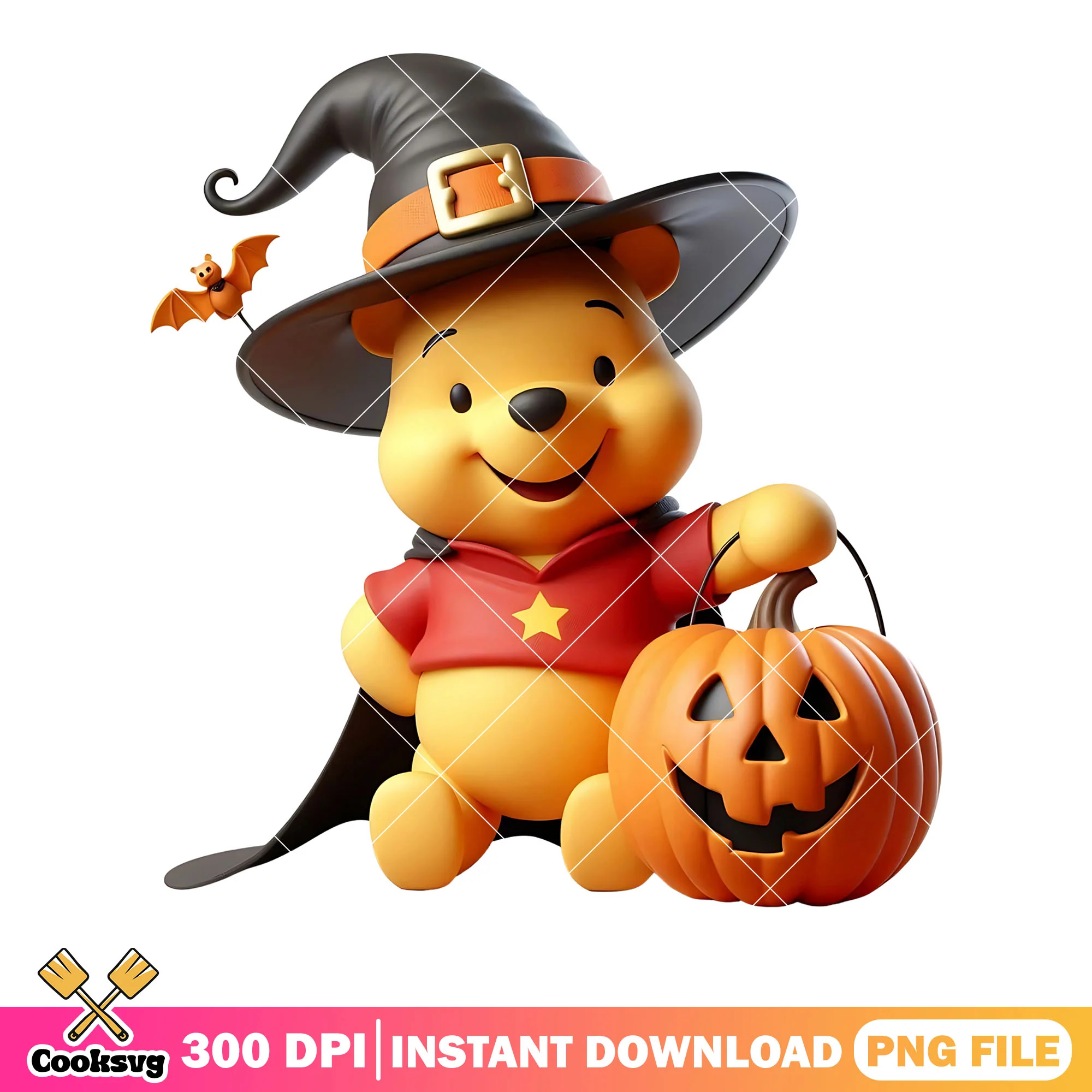 Yellow pooh orange bats png, happy halloween png, jack o lantern png