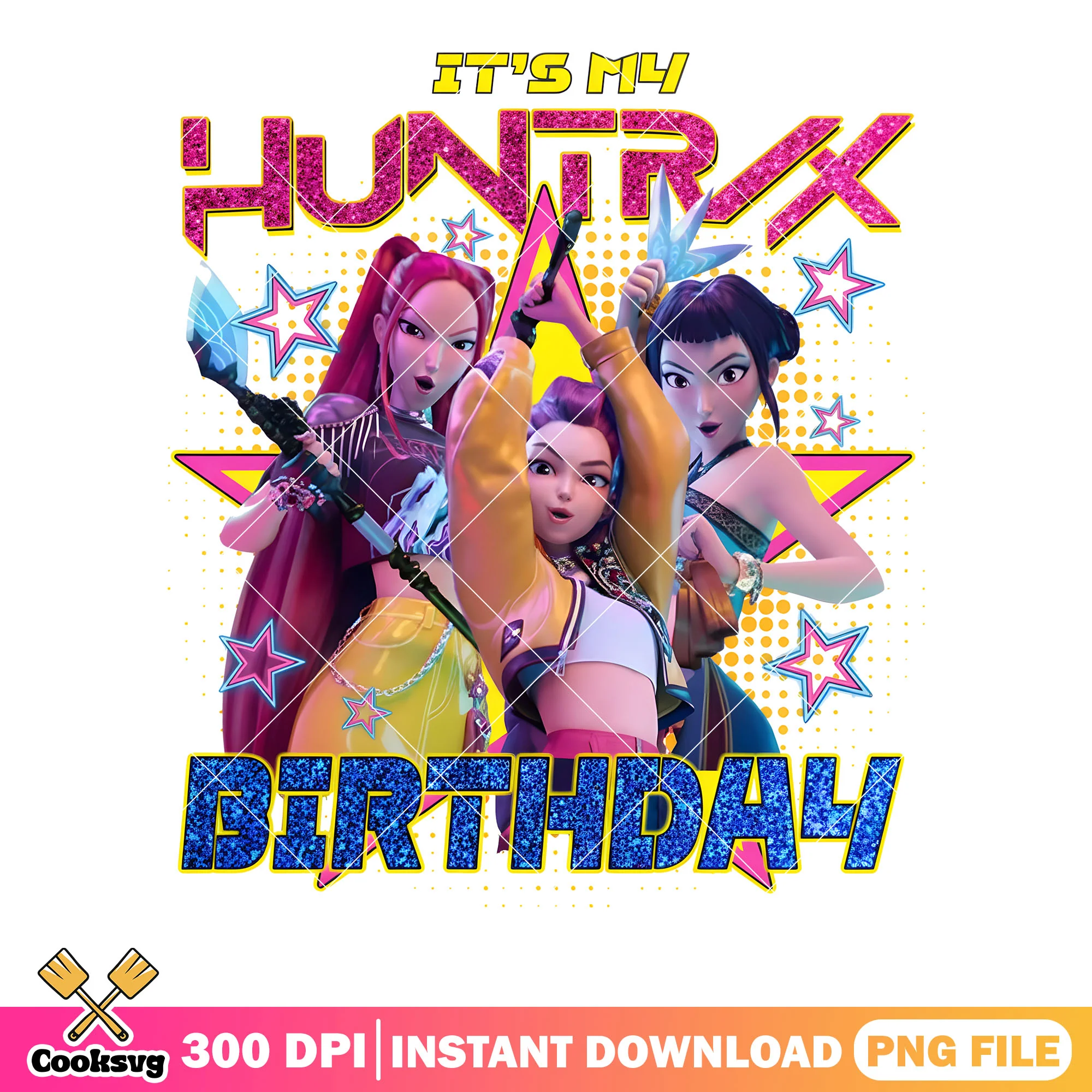 Yellow star birthday huntrix png, girl huntrix png, birthday huntrix png