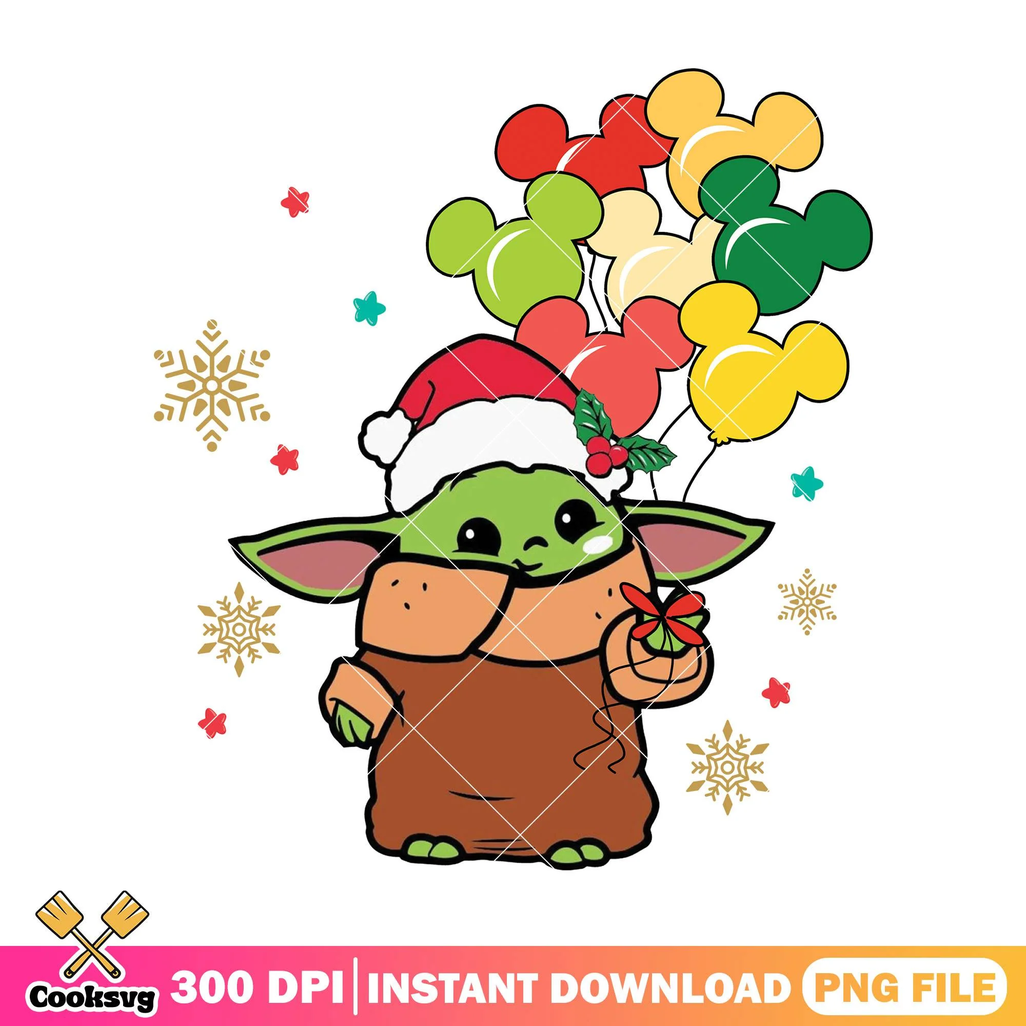 Yoda christmas balloon png, christmas gifts png, baby yoda png