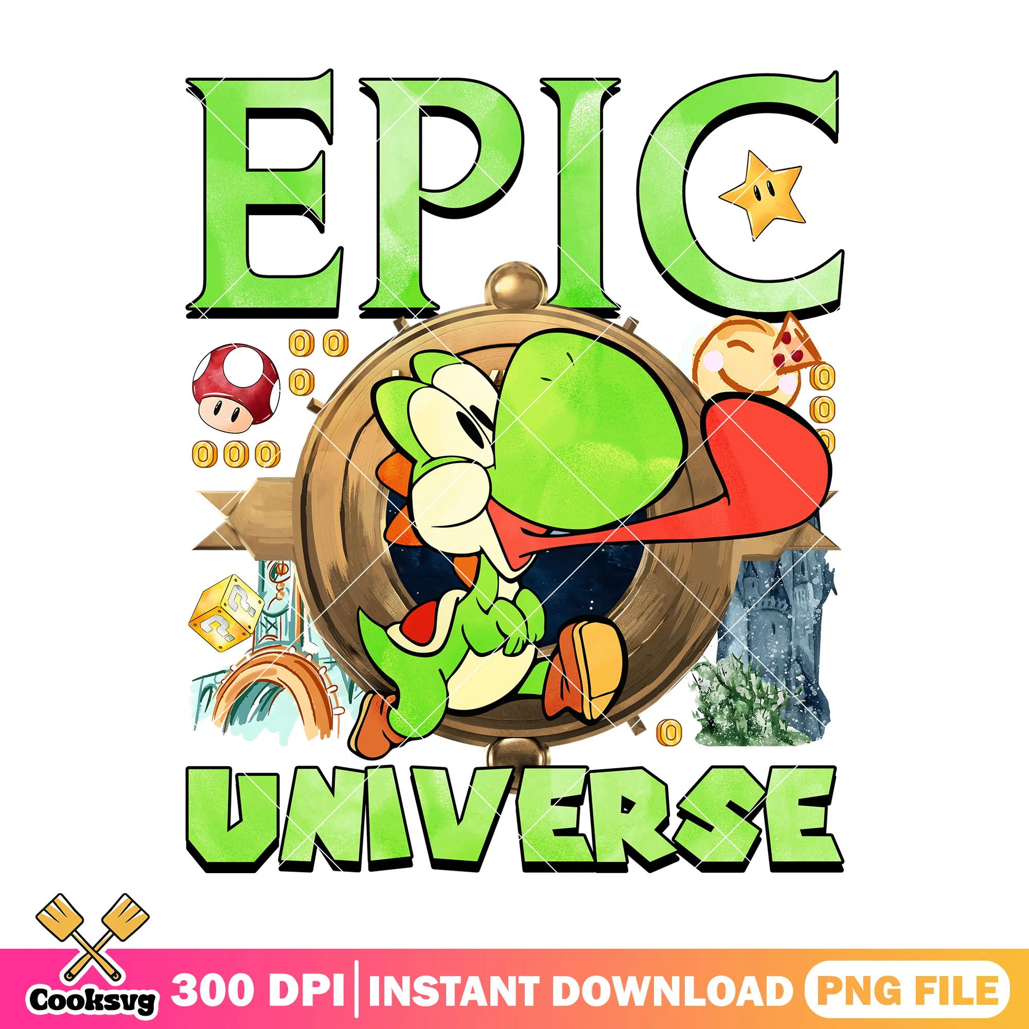 Yoshi epic universe png, super mario png, epic universe png