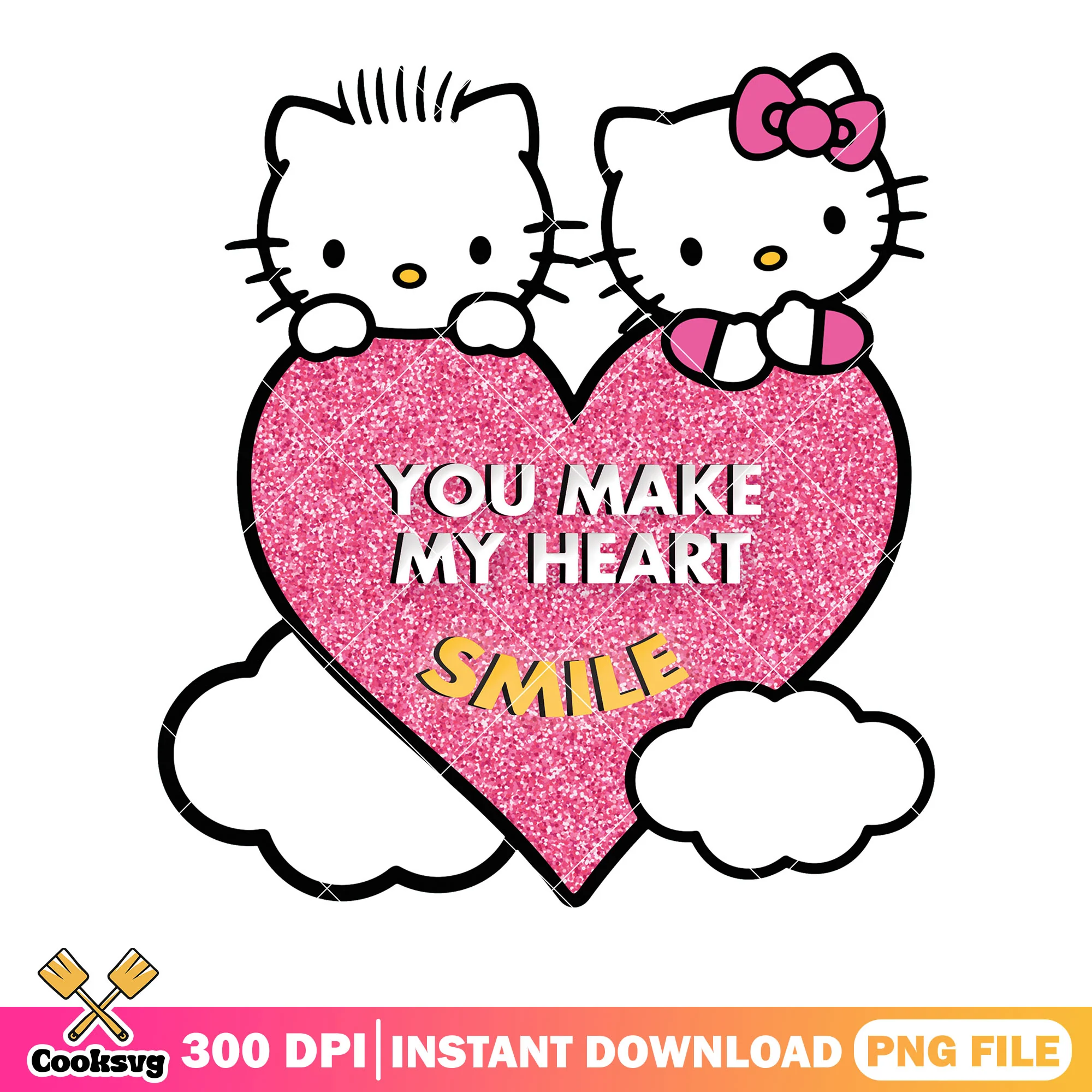You make my heart smile png, valentine couple png, hello kitty png