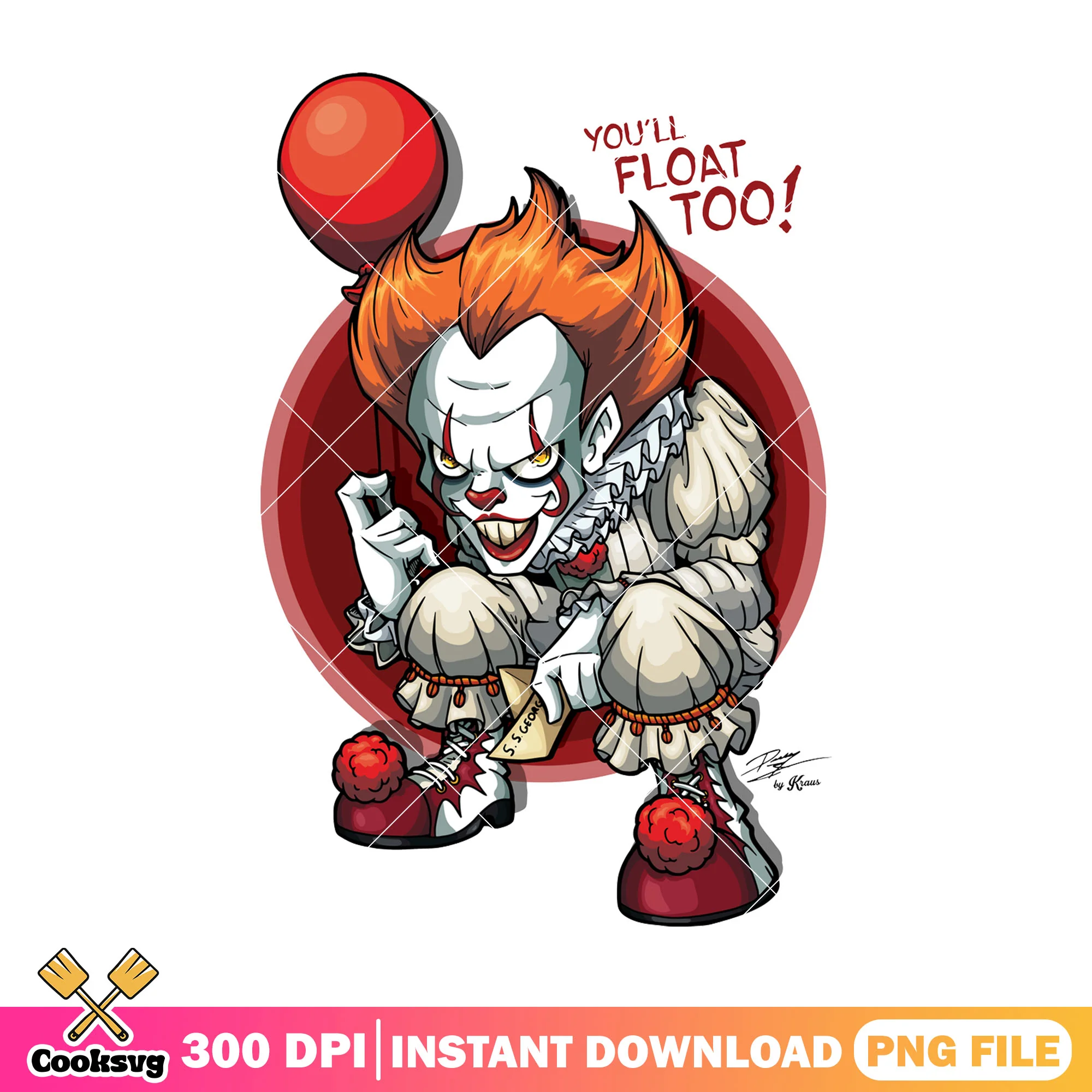 You'll float too cartoon pennywise png, scary clown png