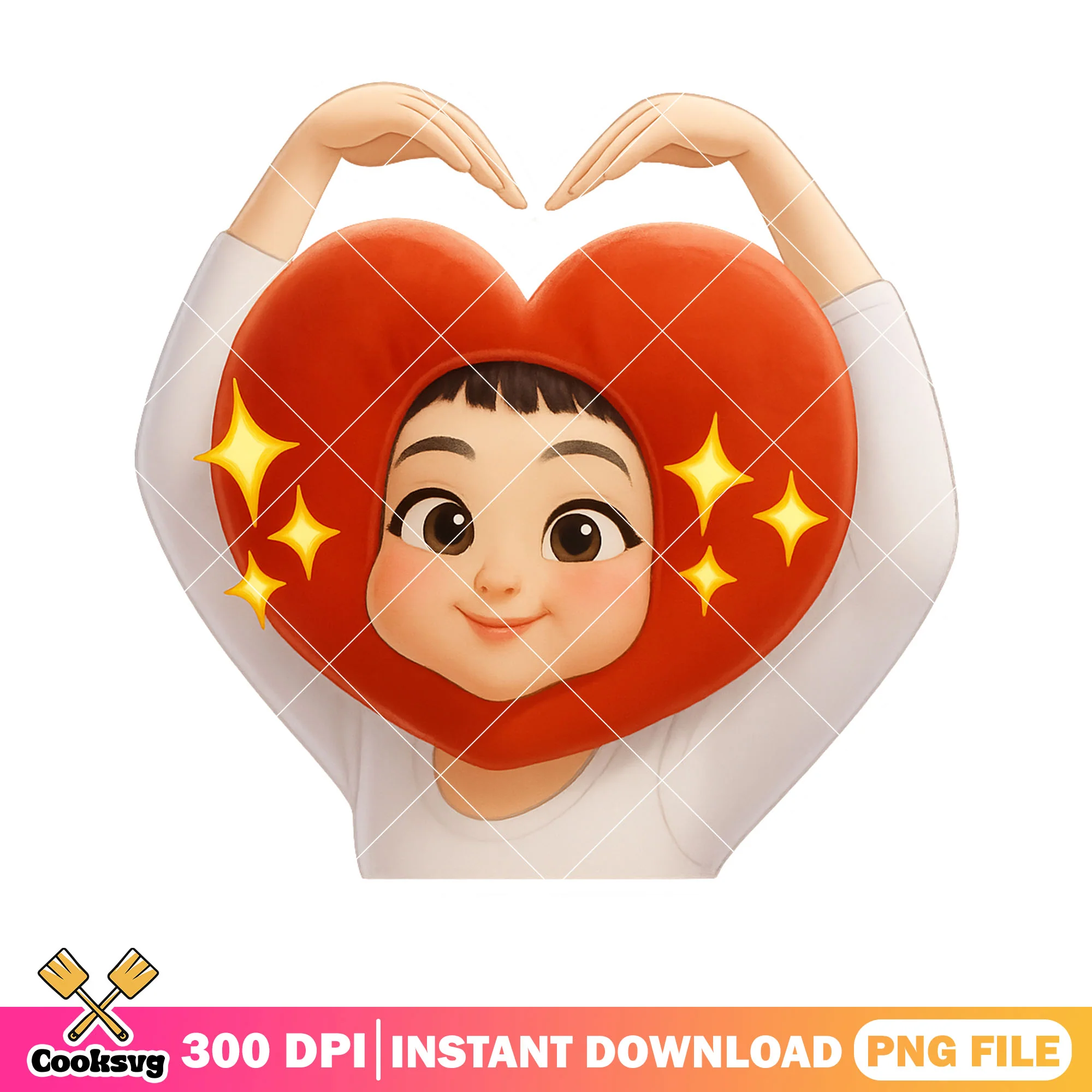 Zoey huntrx kpop chibi png, heart head pose png, anime poster pose png