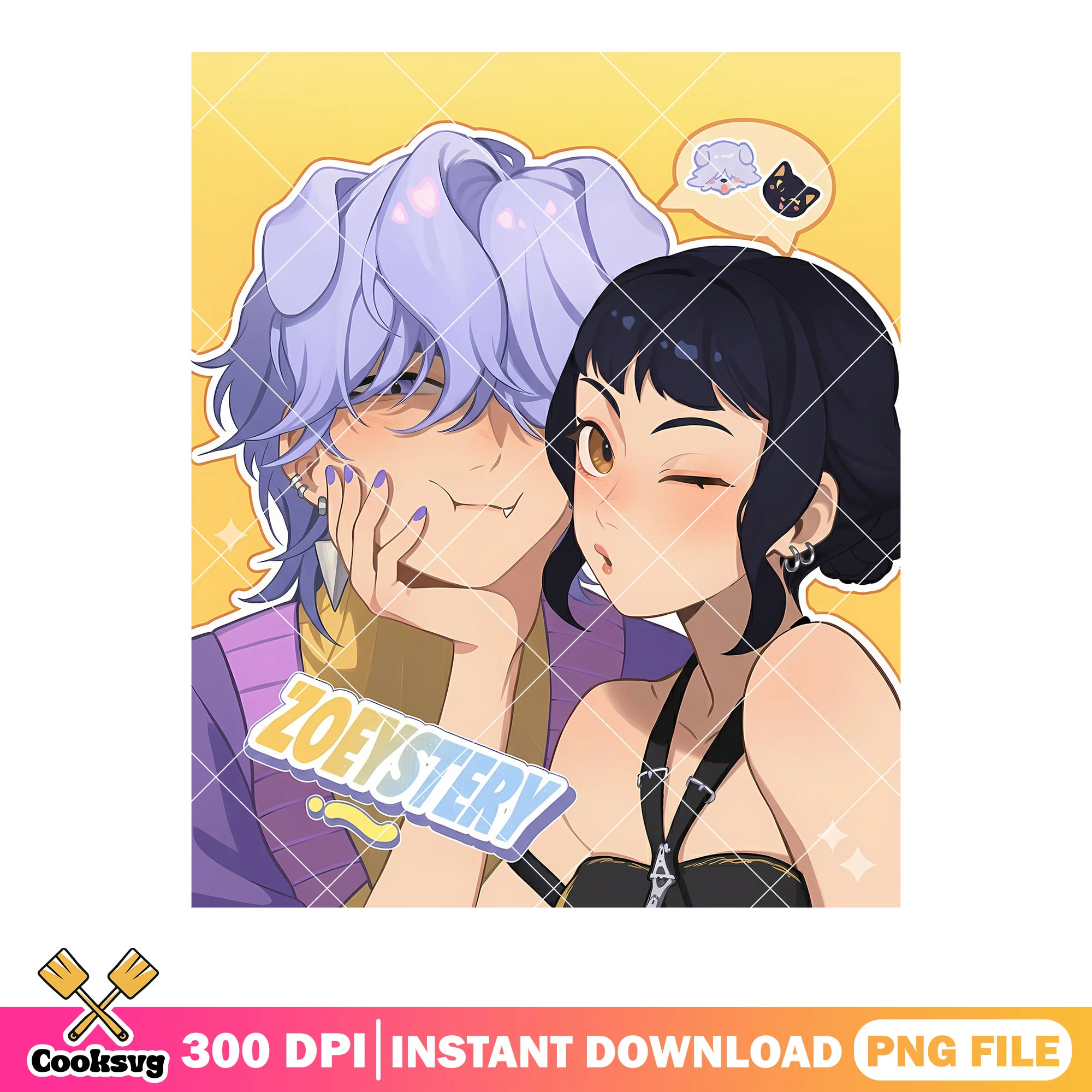 Zoeystery anime kpop png, poster couple anime png, zoeystery png
