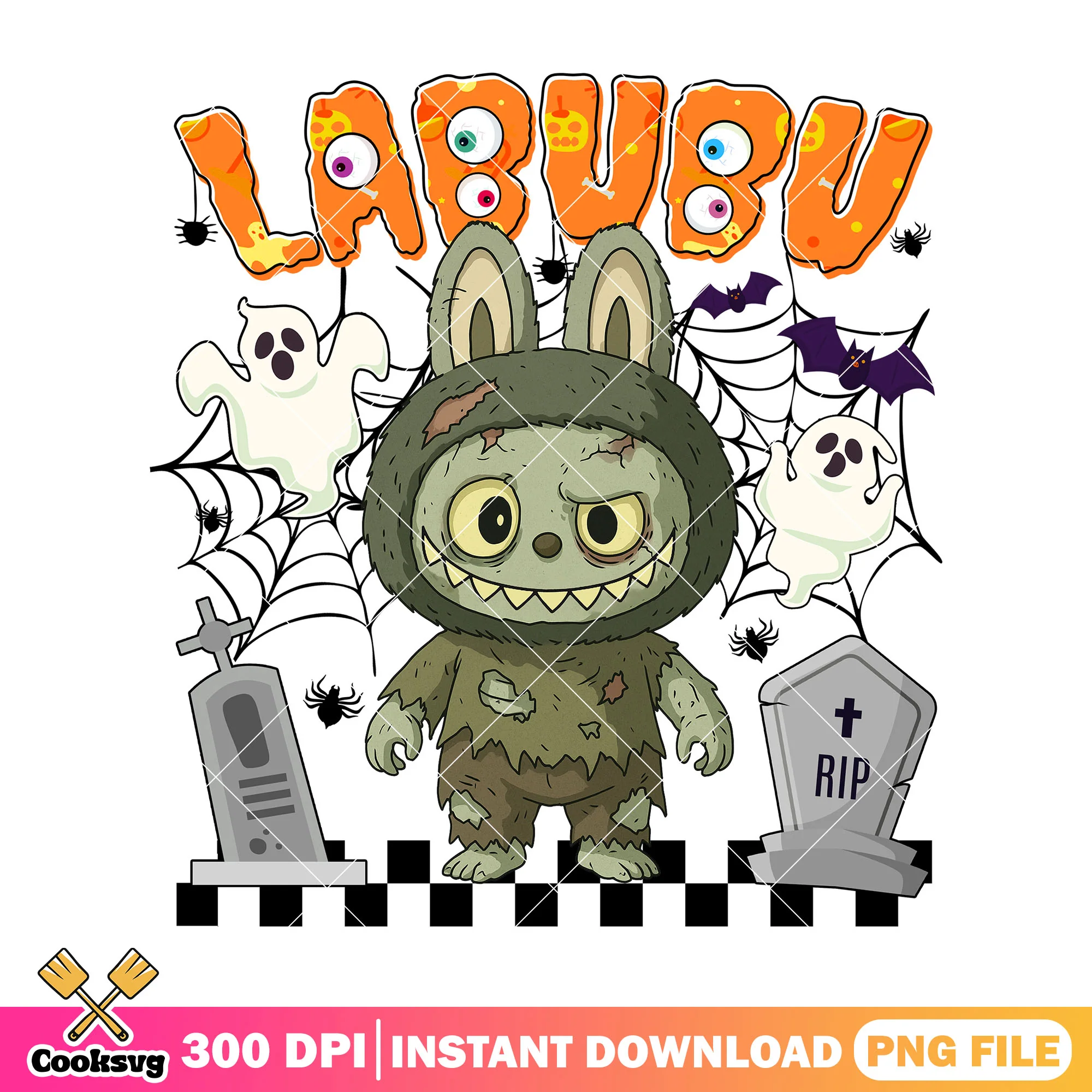 Zombie labubu halloween png, labubu cosutme png, labubu pop mart png