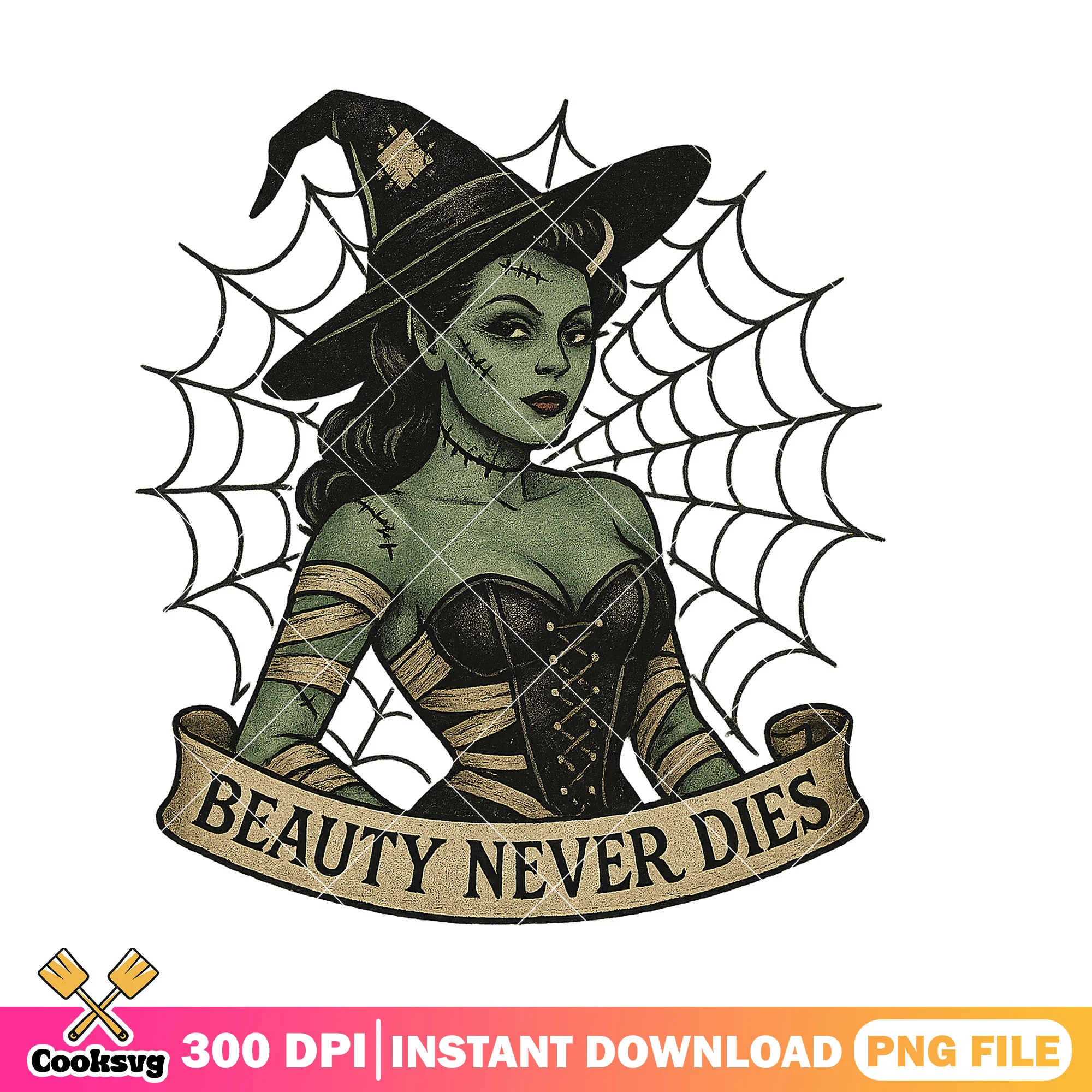Zombie witch beauty png, zombie halloween png, witch costumes png