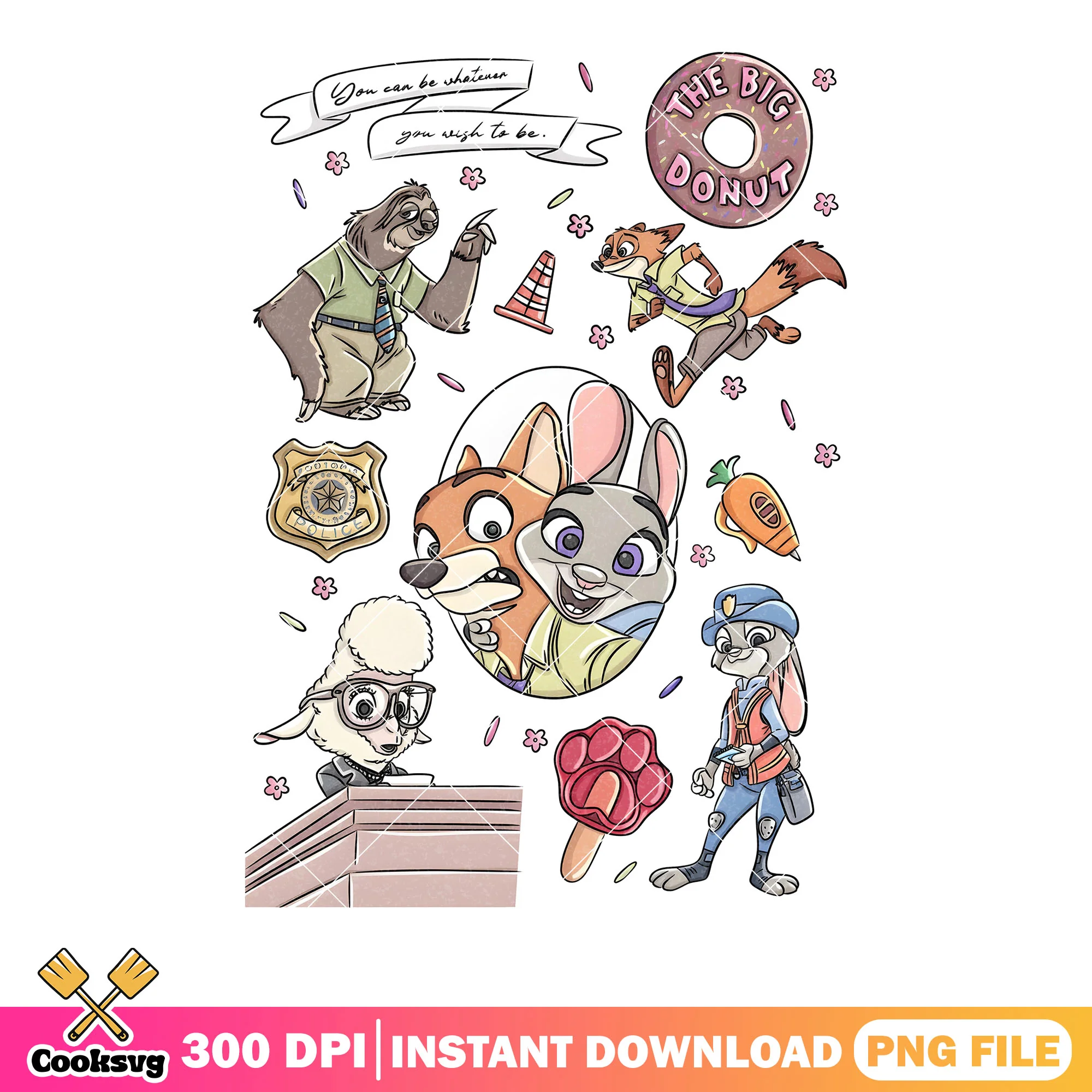 Zootopia big donut poster png, couple zootopia png, disney movies png